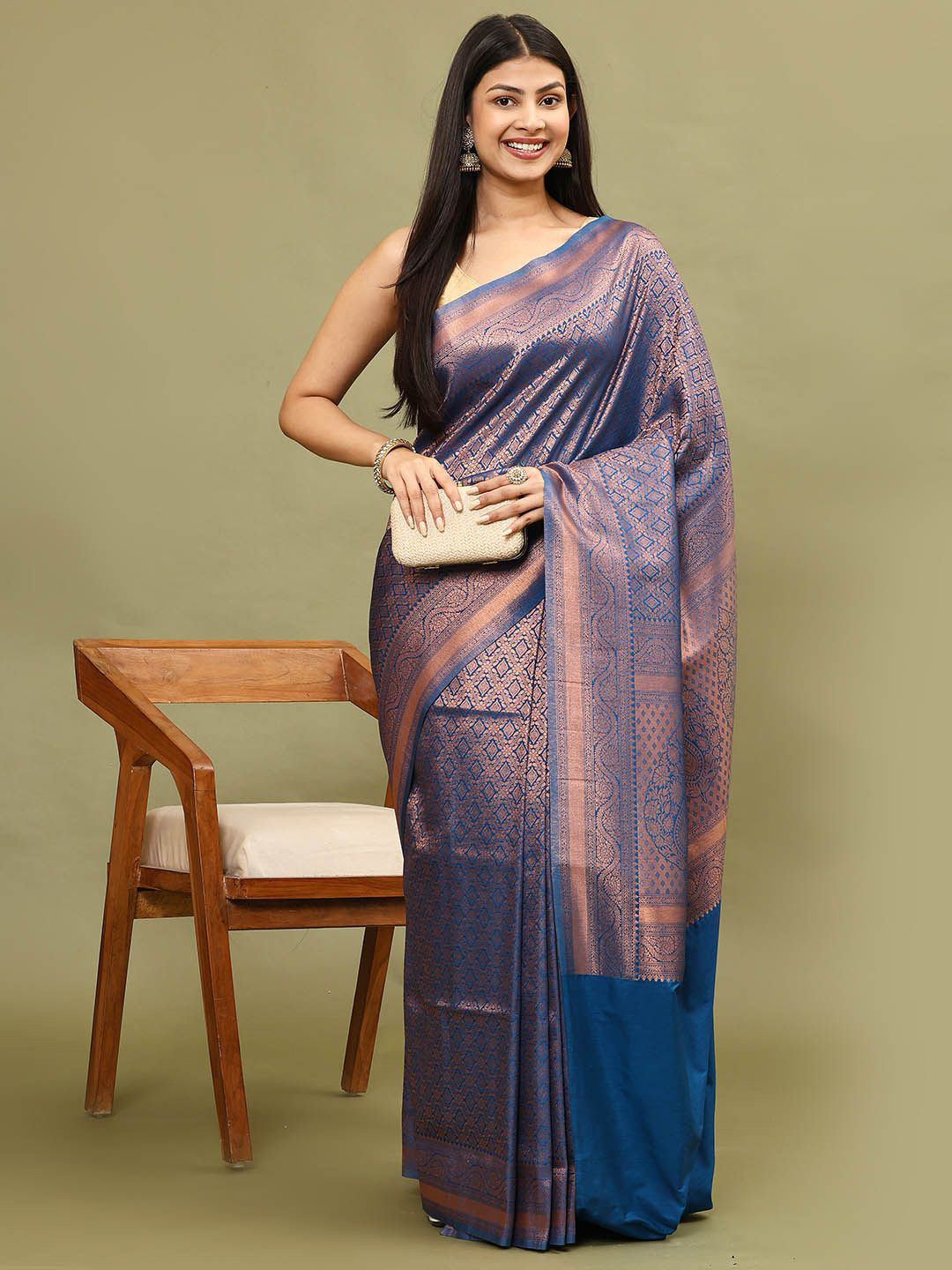 

Meena Bazaar Woven Design Art Silk Saree, Navy blue