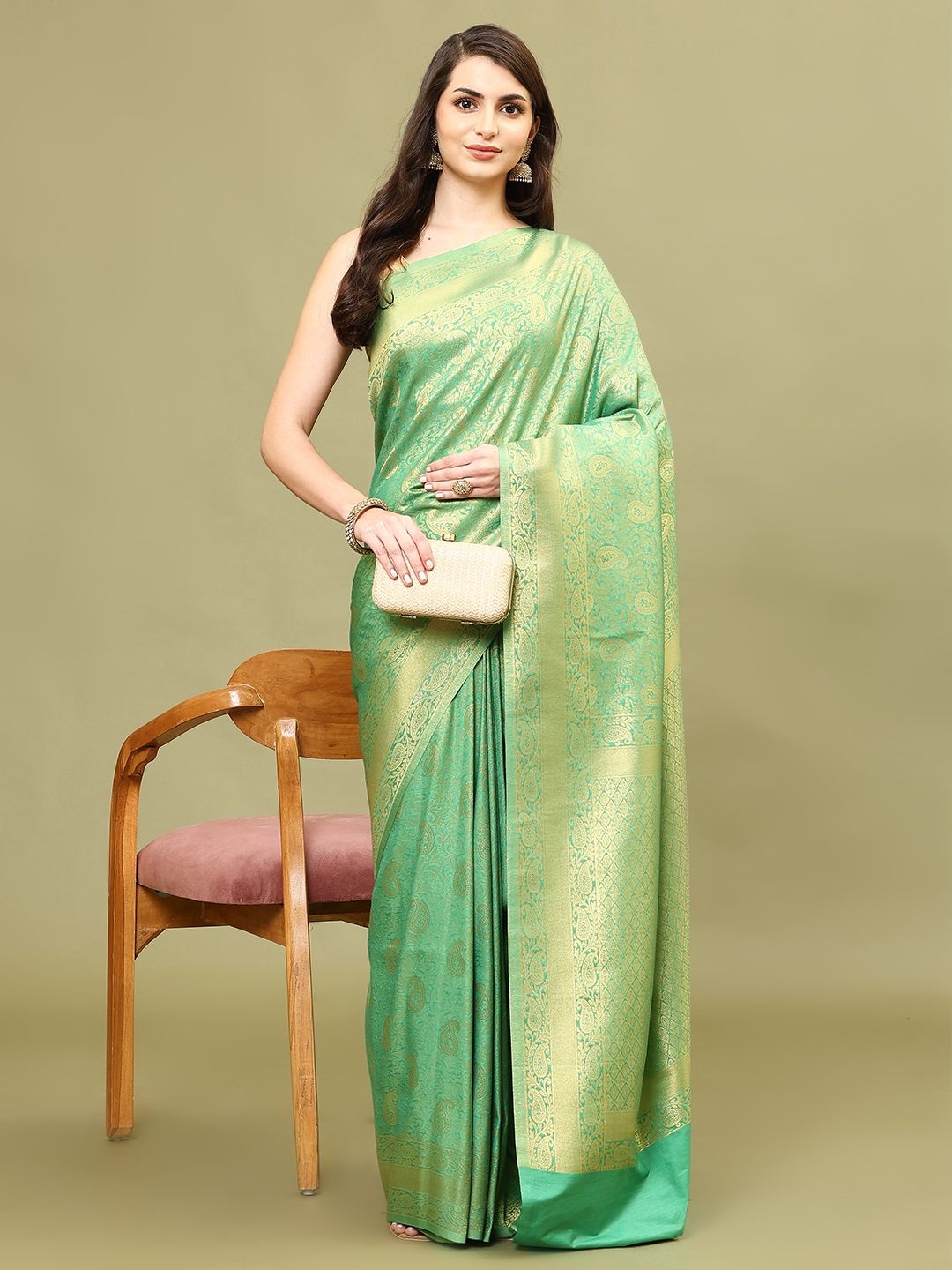 

Meena Bazaar Woven Design Art Silk Saree, Green