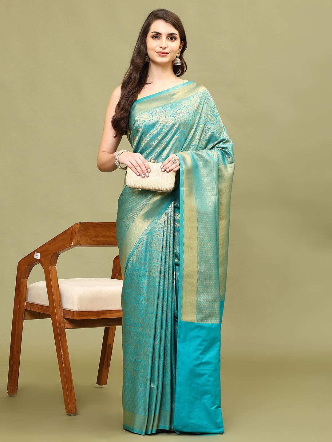 

Meena Bazaar Woven Design Zari Art Silk Saree, Blue