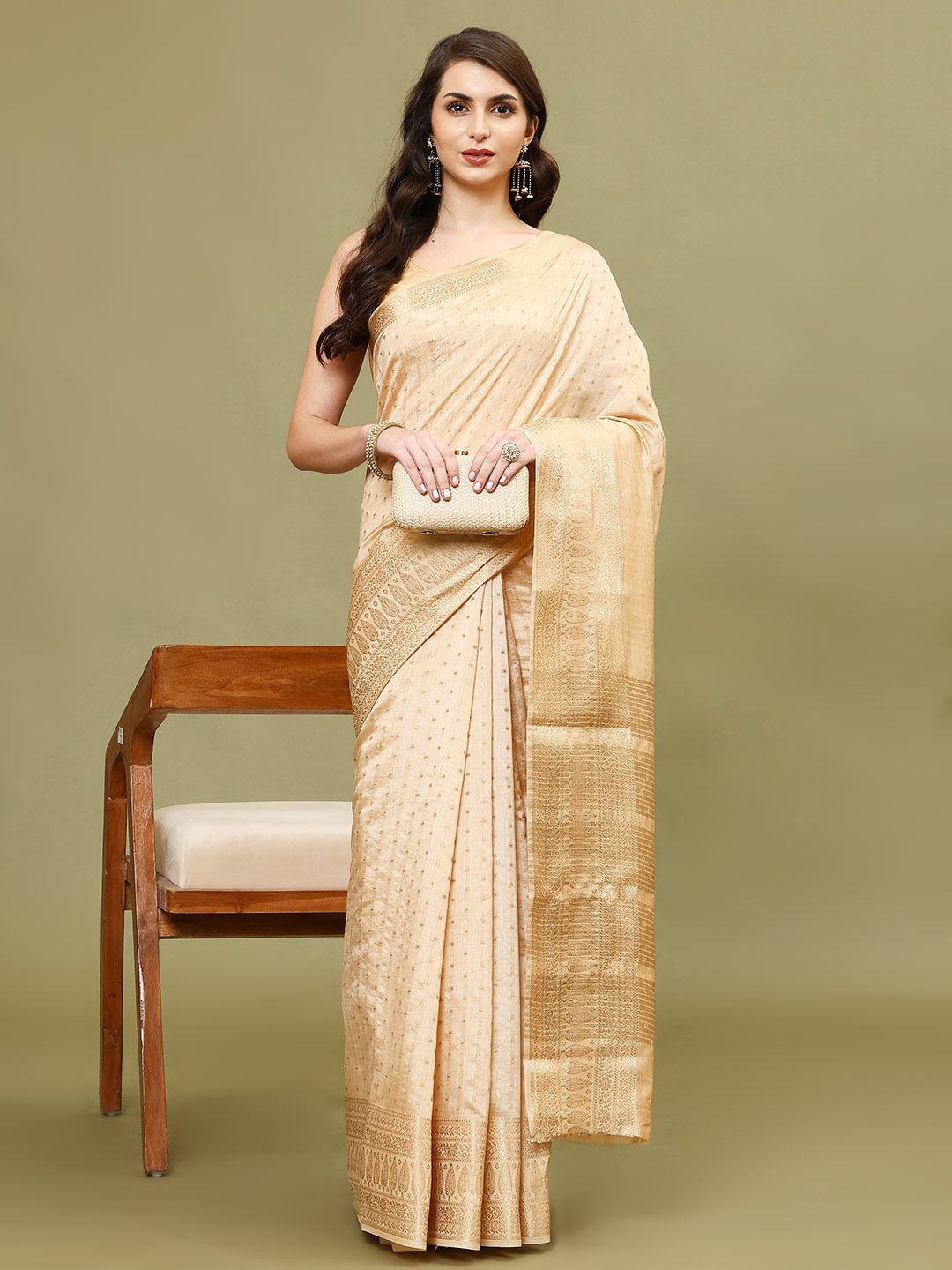 

Meena Bazaar Woven Design Zari Art Silk Handloom Saree, Beige
