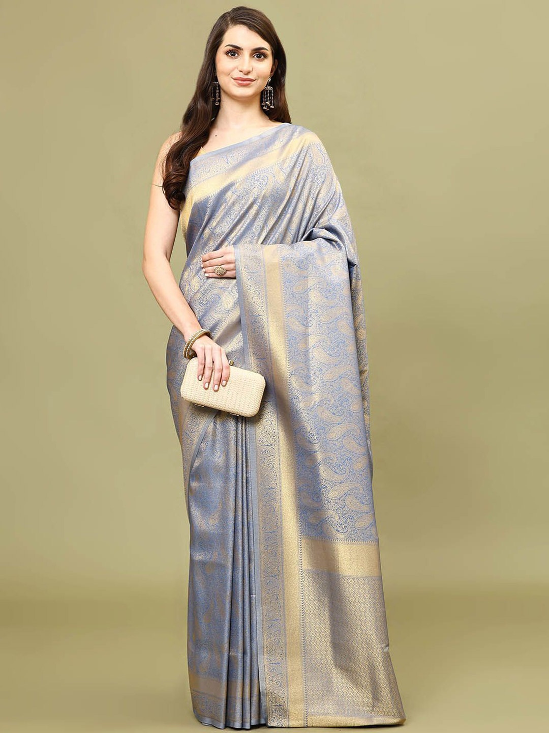 

Meena Bazaar Woven Design Zari Art Silk Saree, Grey