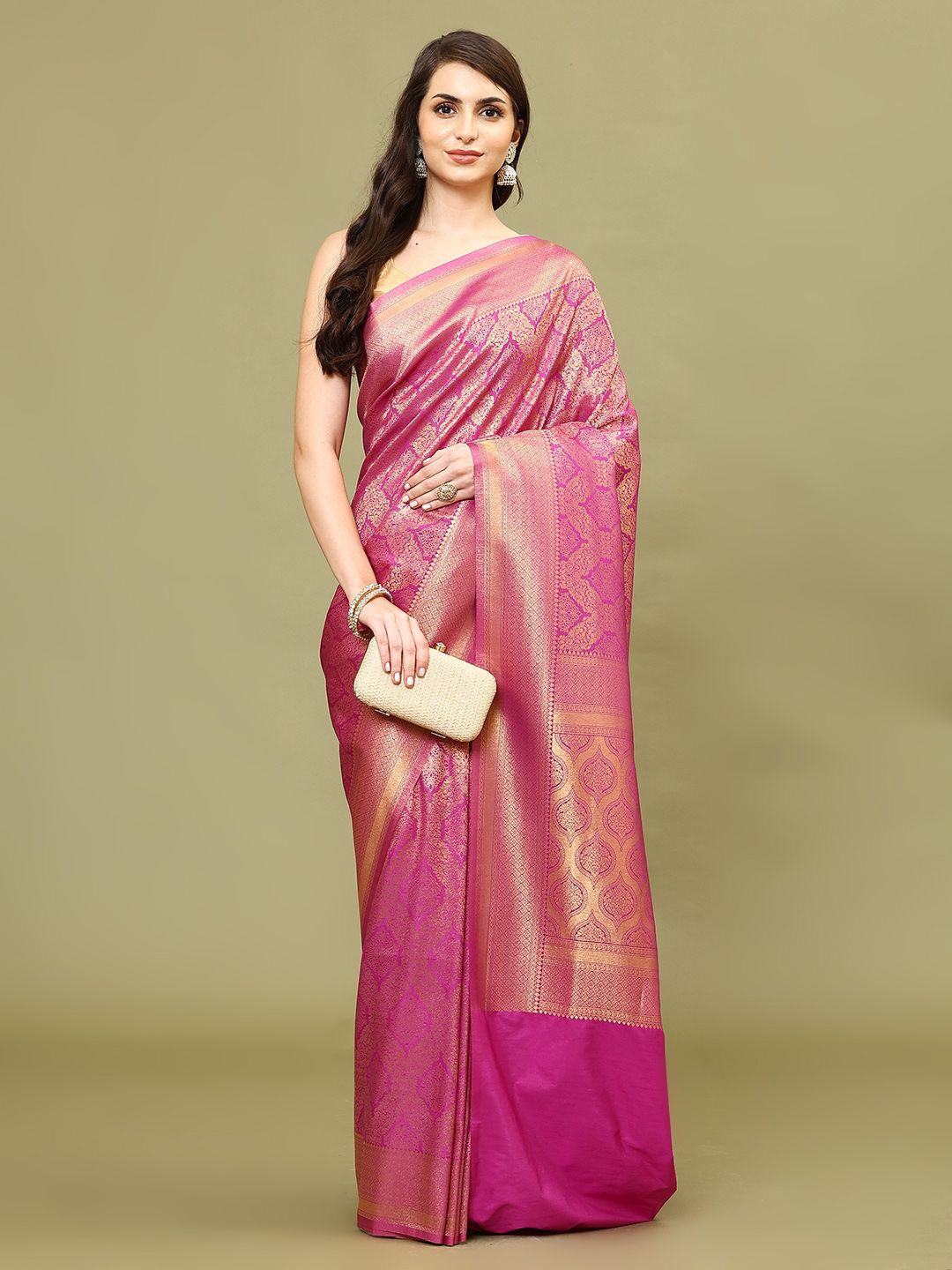 

Meena Bazaar Woven Design Art Silk Saree, Magenta