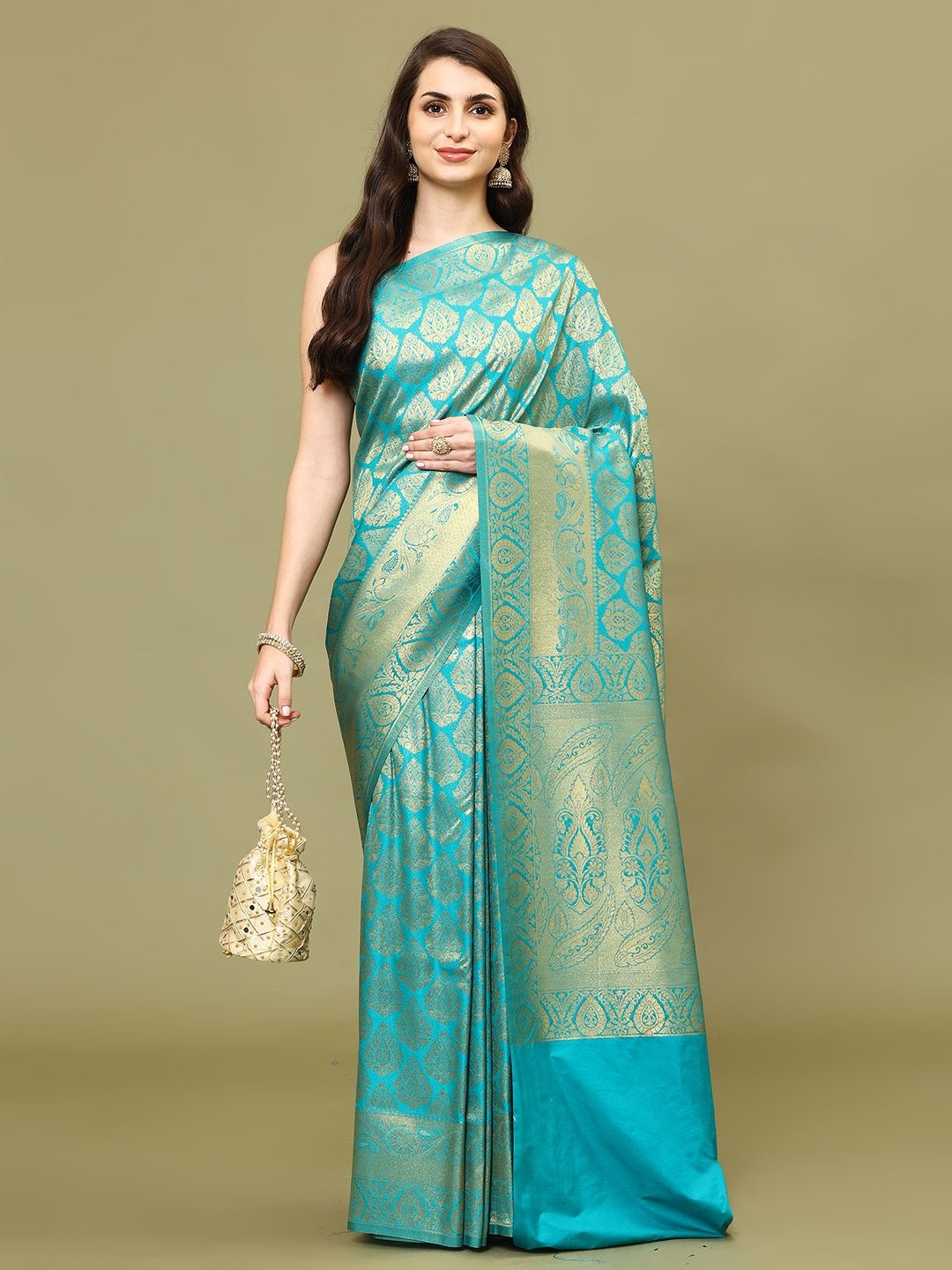 

Meena Bazaar Woven Design Art Silk Saree, Turquoise blue