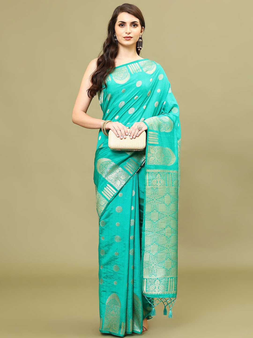 

Meena Bazaar Ethnic Motifs Zari Art Silk Saree, Sea green