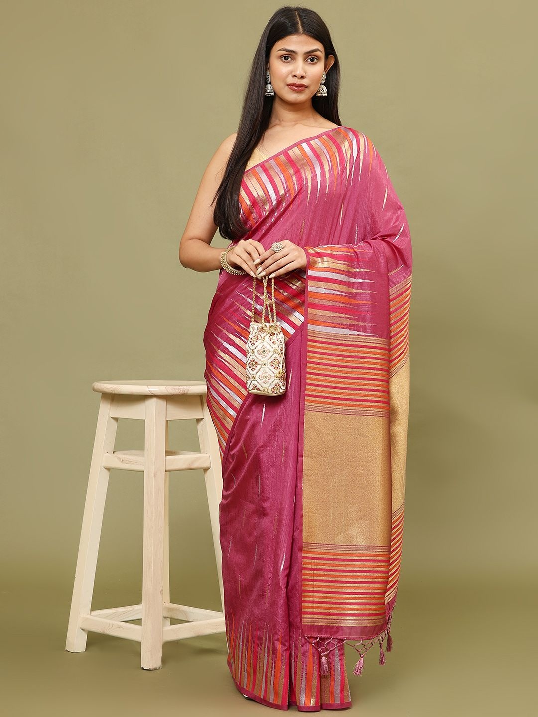 

Meena Bazaar Woven Design Zari Art Silk Saree, Pink