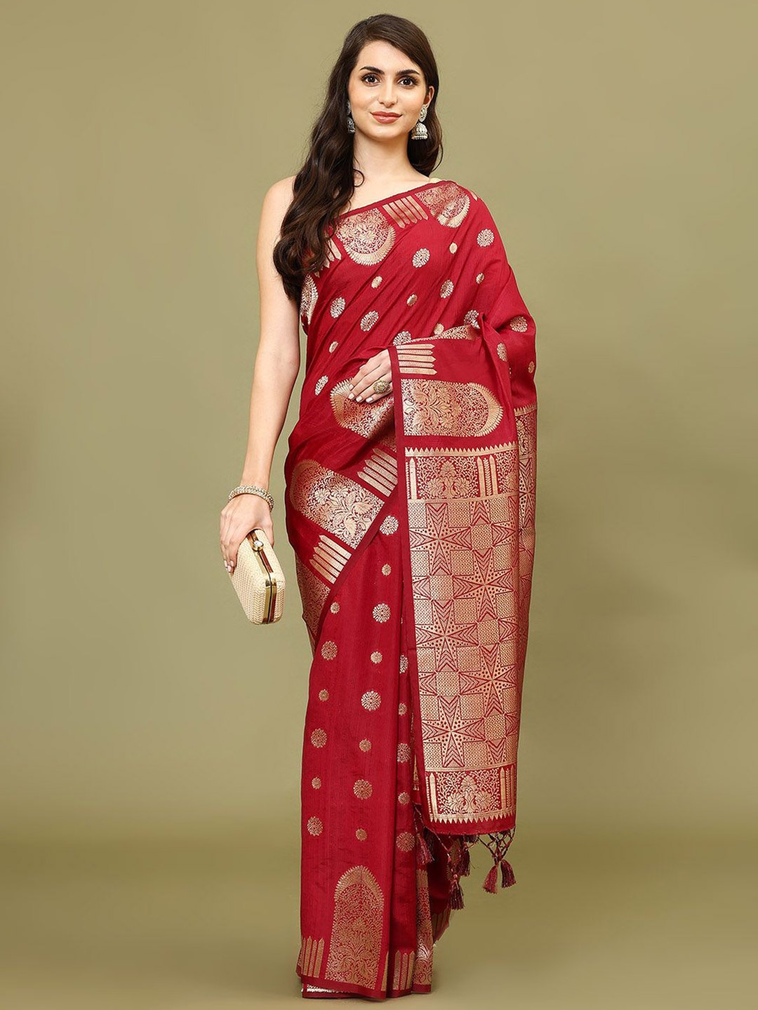 

Meena Bazaar Ethnic Motifs Woven Art Silk Saree, Maroon