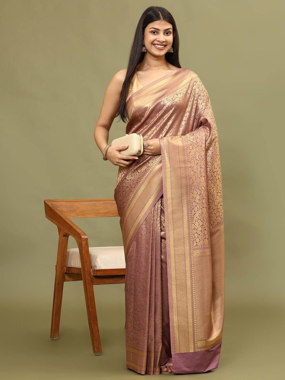 

Meena Bazaar Ethnic Motifs Zari Art Silk Saree, Mauve