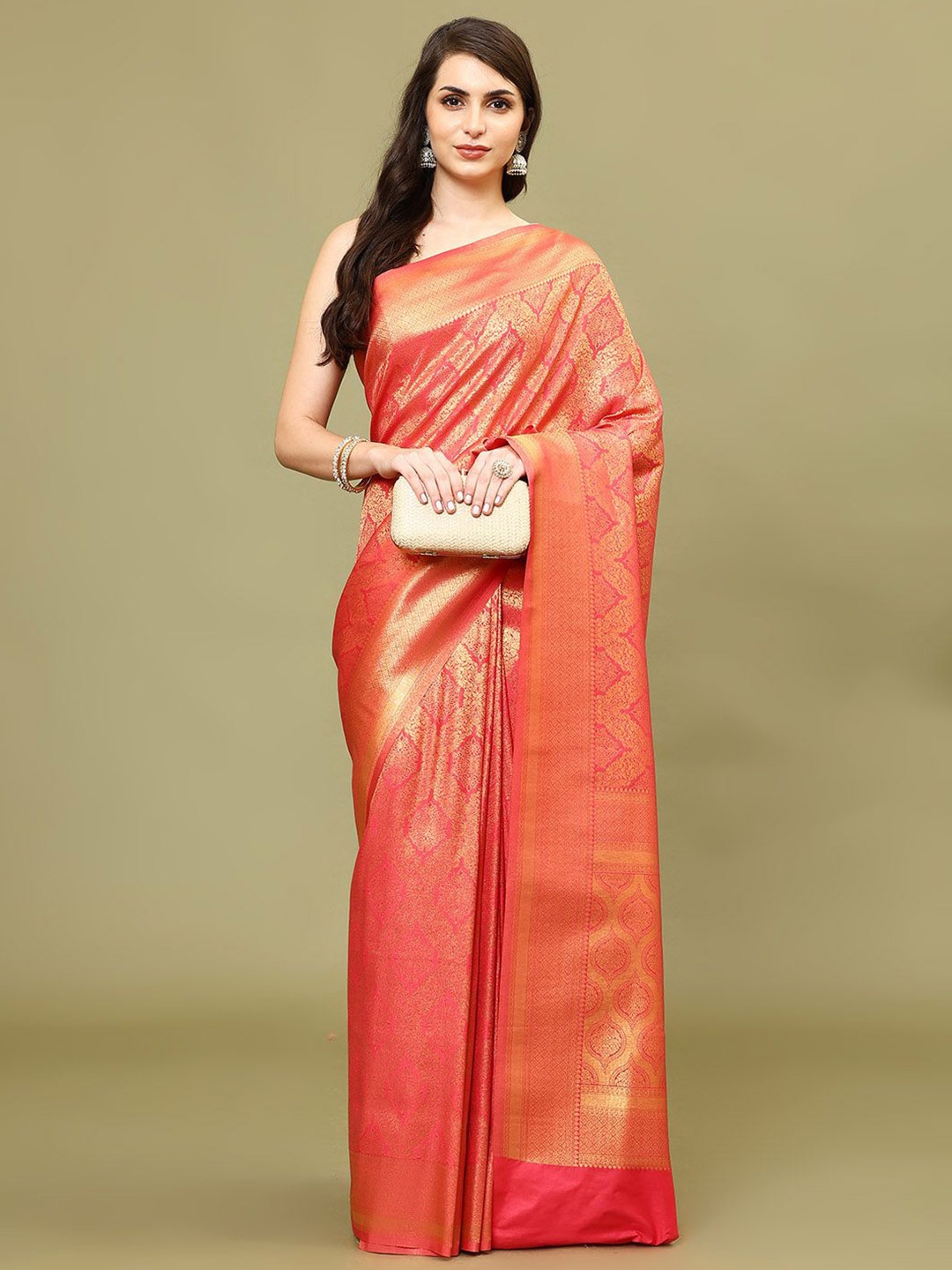 

Meena Bazaar Woven Design Zari Art Silk Saree, Pink