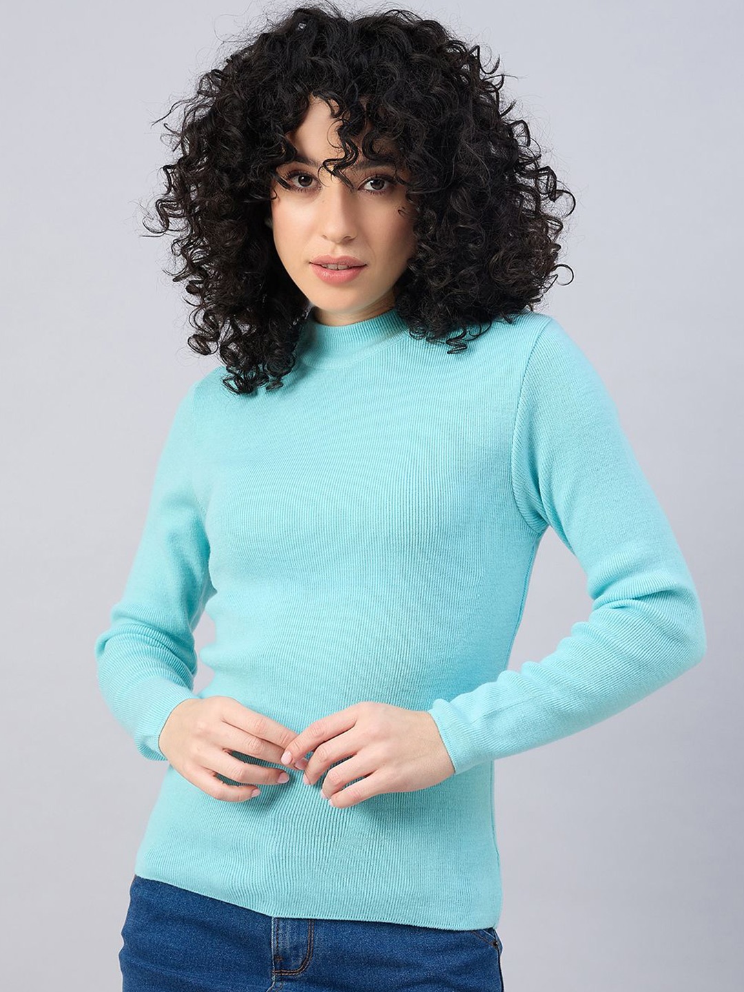 

RVK Women Striped Pullover, Turquoise blue