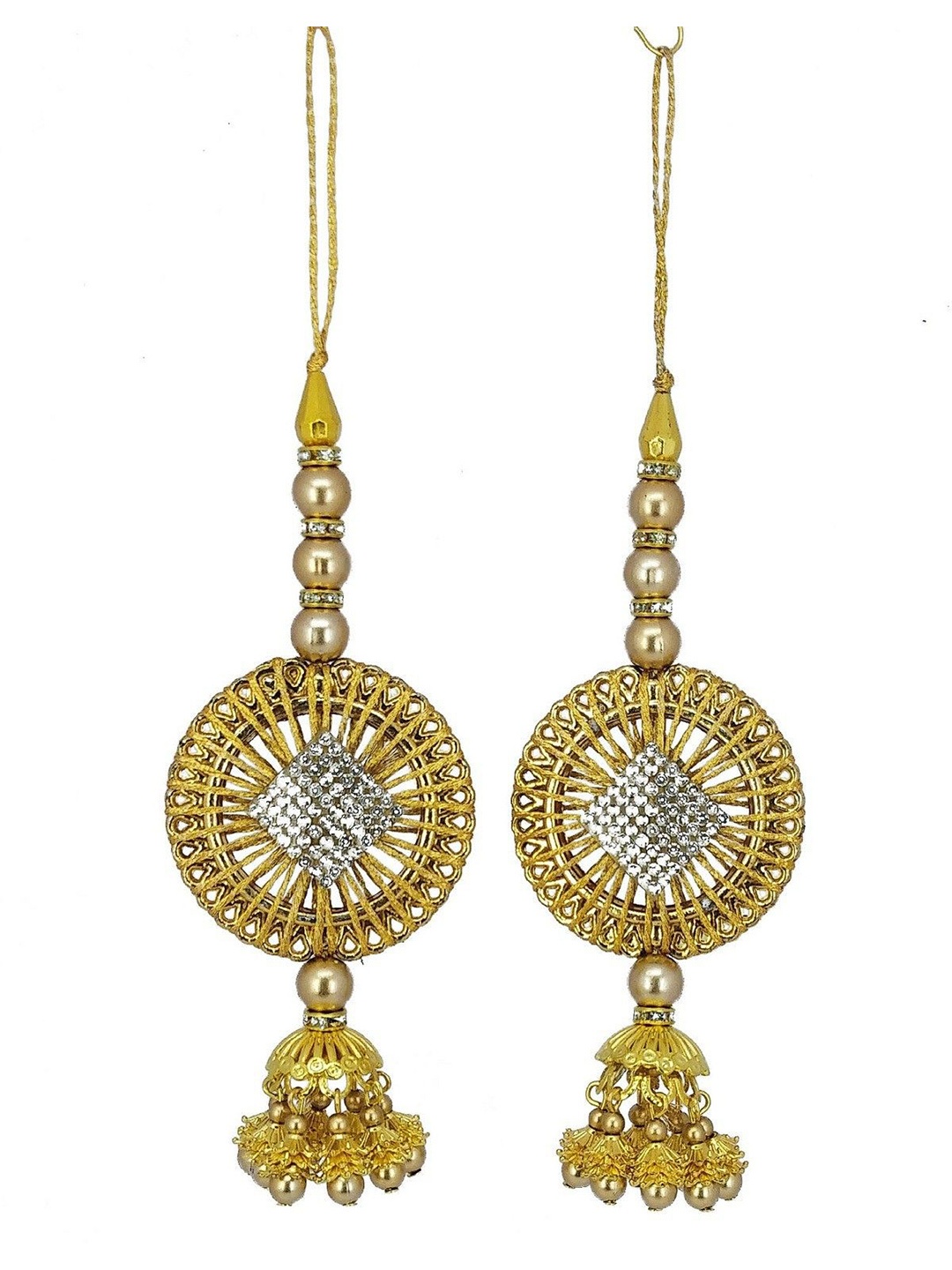 

Radhe Creation Set Of 2 Stone Studded & Beaded Brooches, Gold