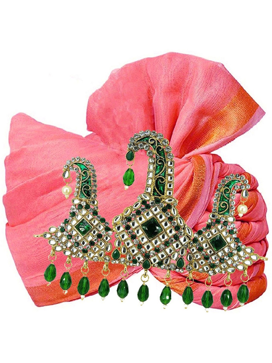 

Radhe Creation Stone Studded & Beaded Safa Kalgi Brooch, Gold