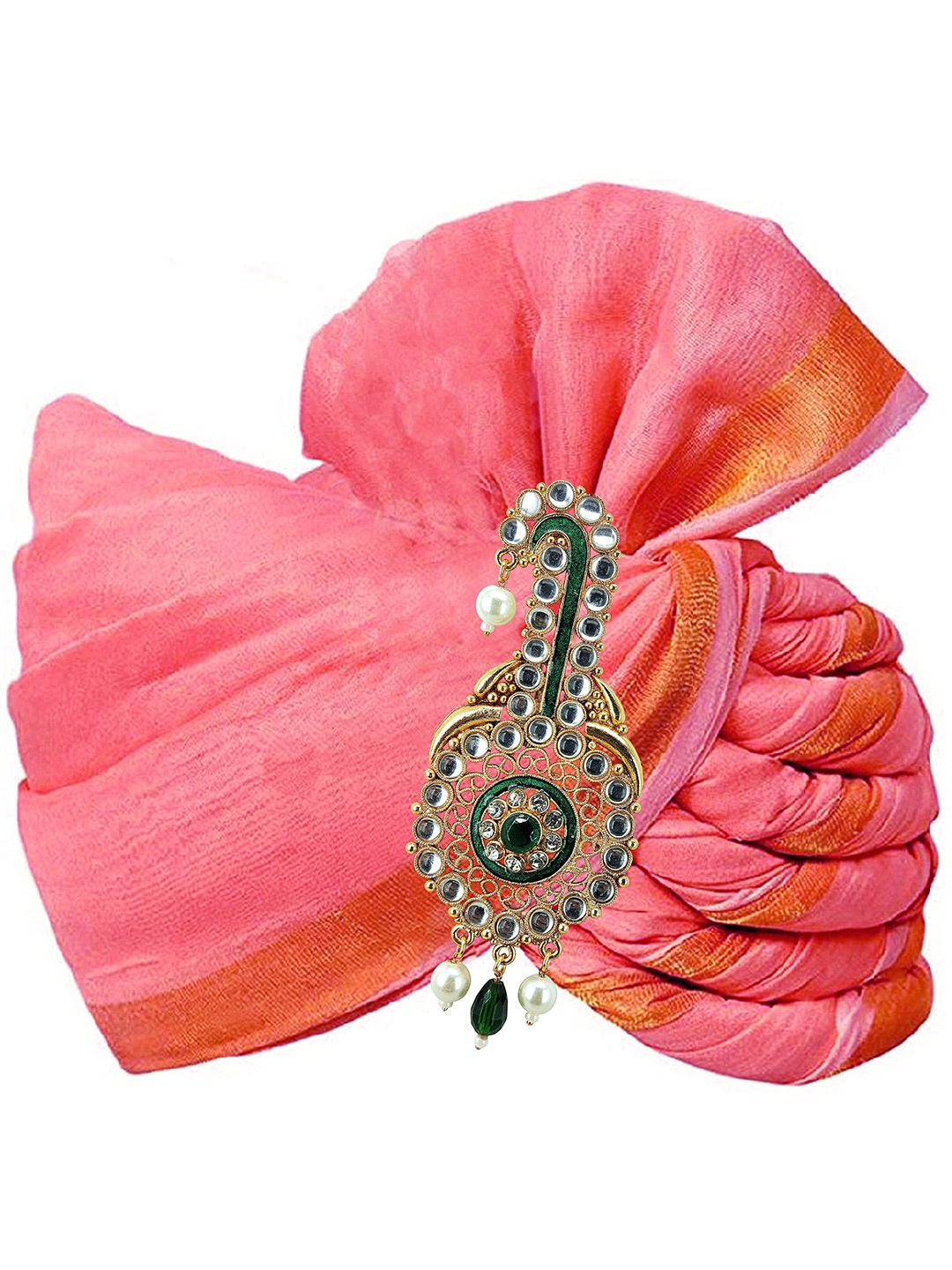 

Radhe Creation Stone Studded & Beaded Safa Kalgi Brooch, Gold