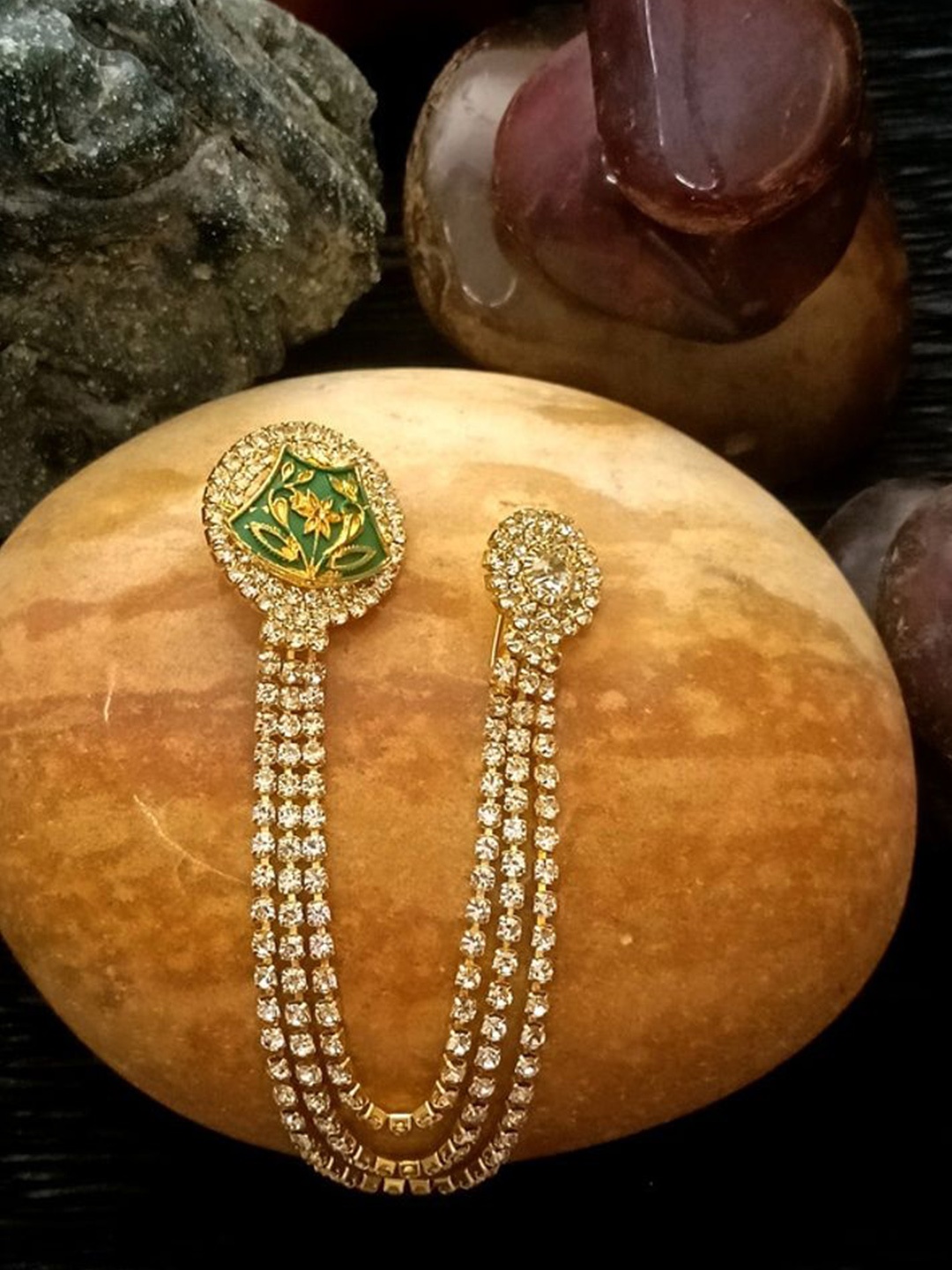 

Radhe Creation Men Artificial Stones Embellished Brooch, Gold
