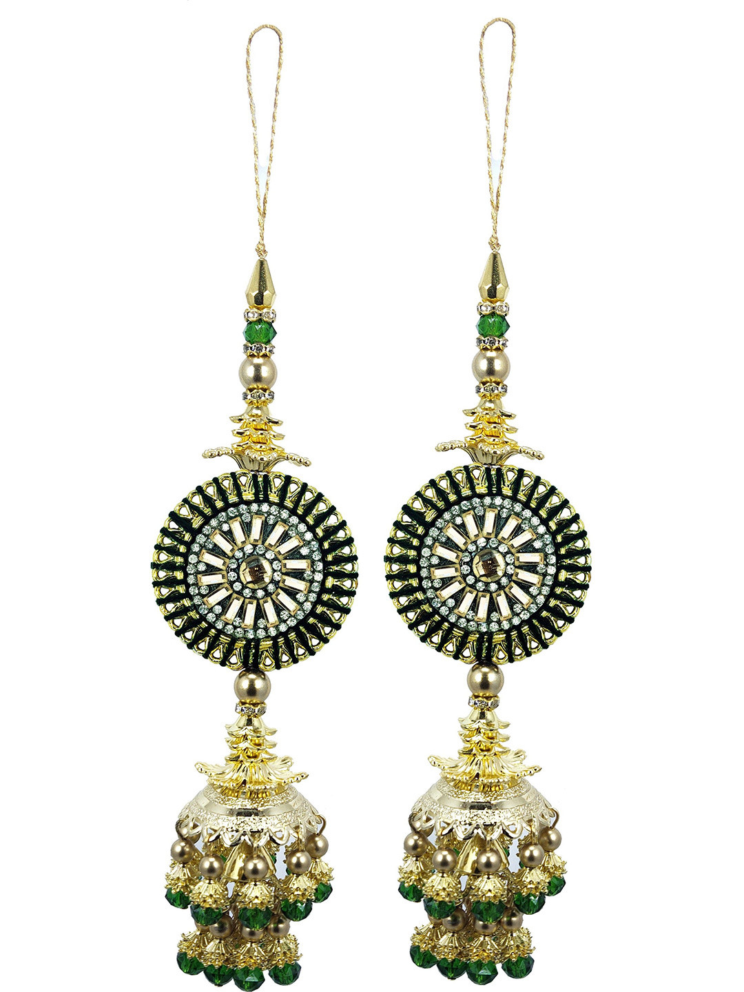 

Radhe Creation Set Of 2 Embellished Tassel Latkan Brooches, Green
