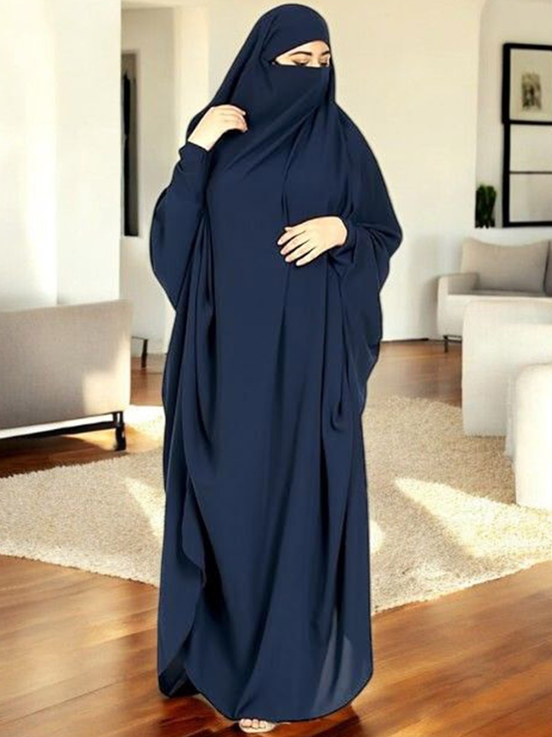 

MUSHKIYA Women Solid Jilbab Abaya Burqa with Adjustable Nosepiece, Navy blue