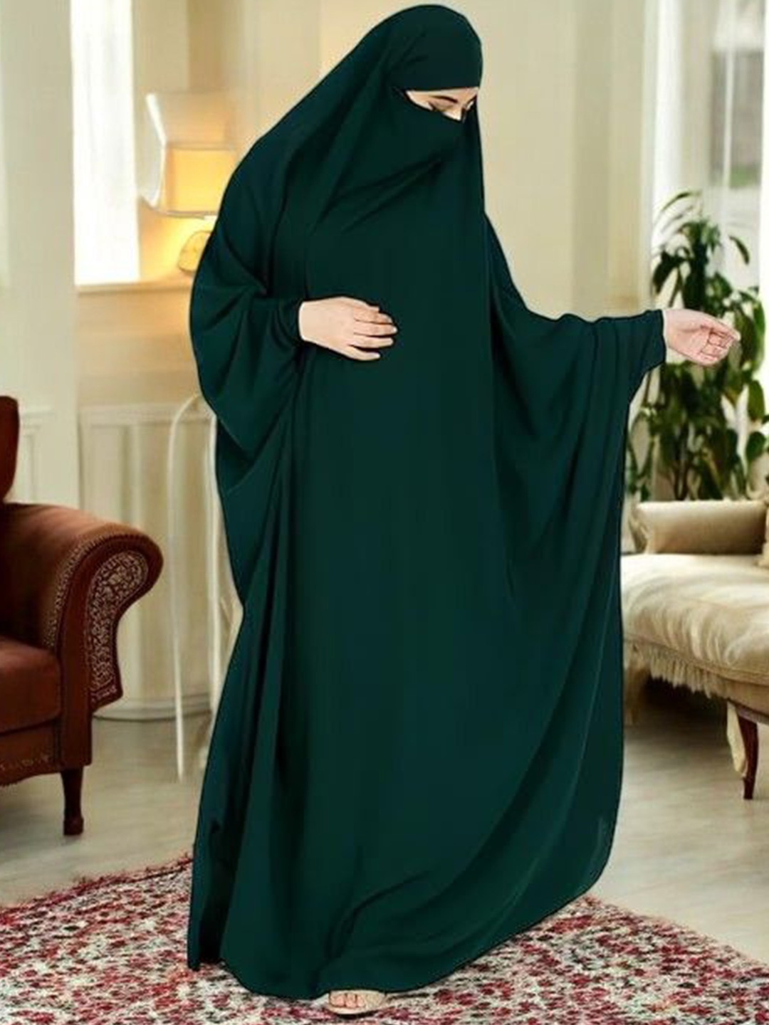 

MUSHKIYA Women Solid Jilbab Abaya Burqa With Adjustable Nosepiece, Green