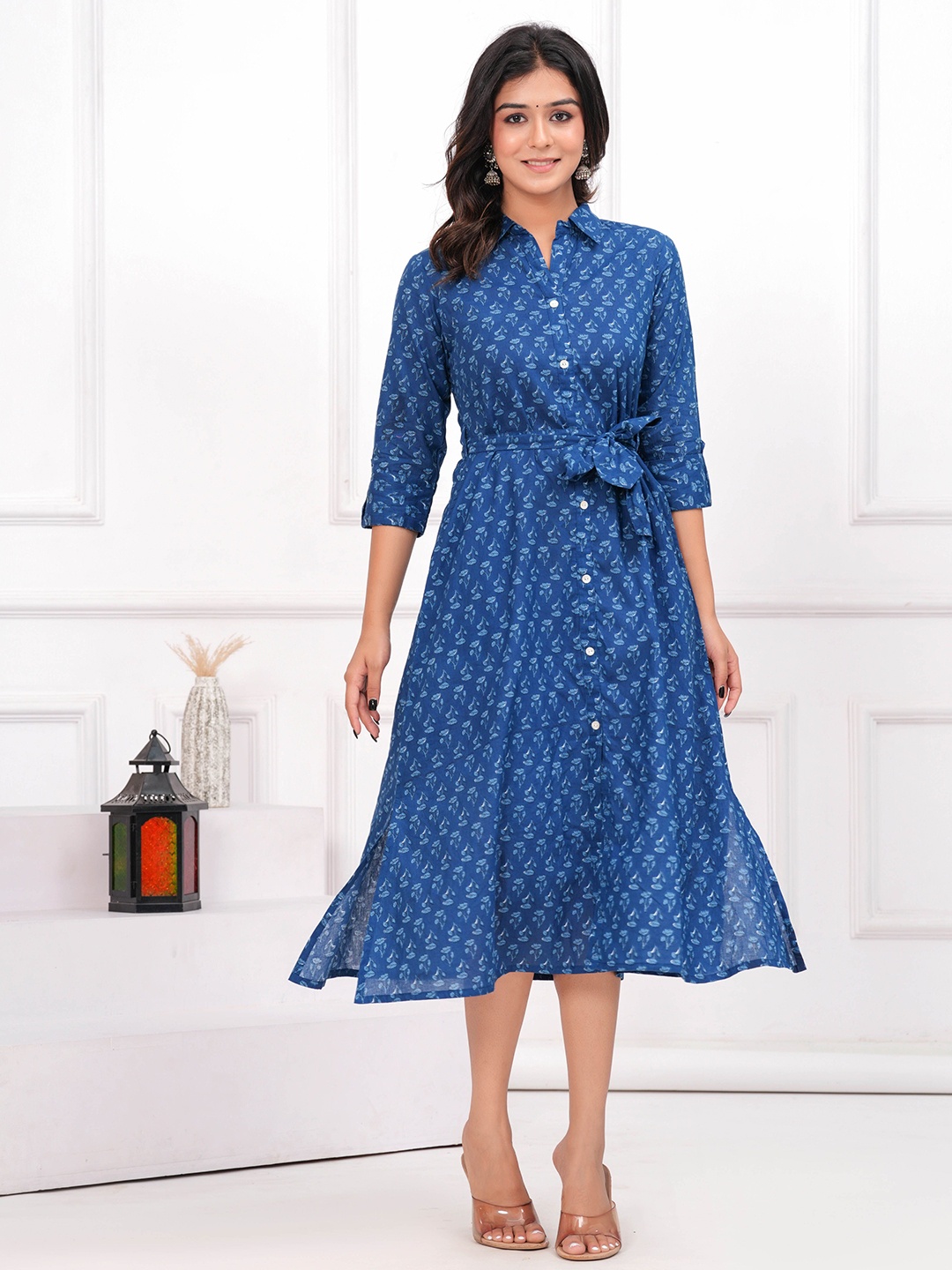 

Meeranshi Printed Pure Cotton A-Line Ethnic Dresses, Blue
