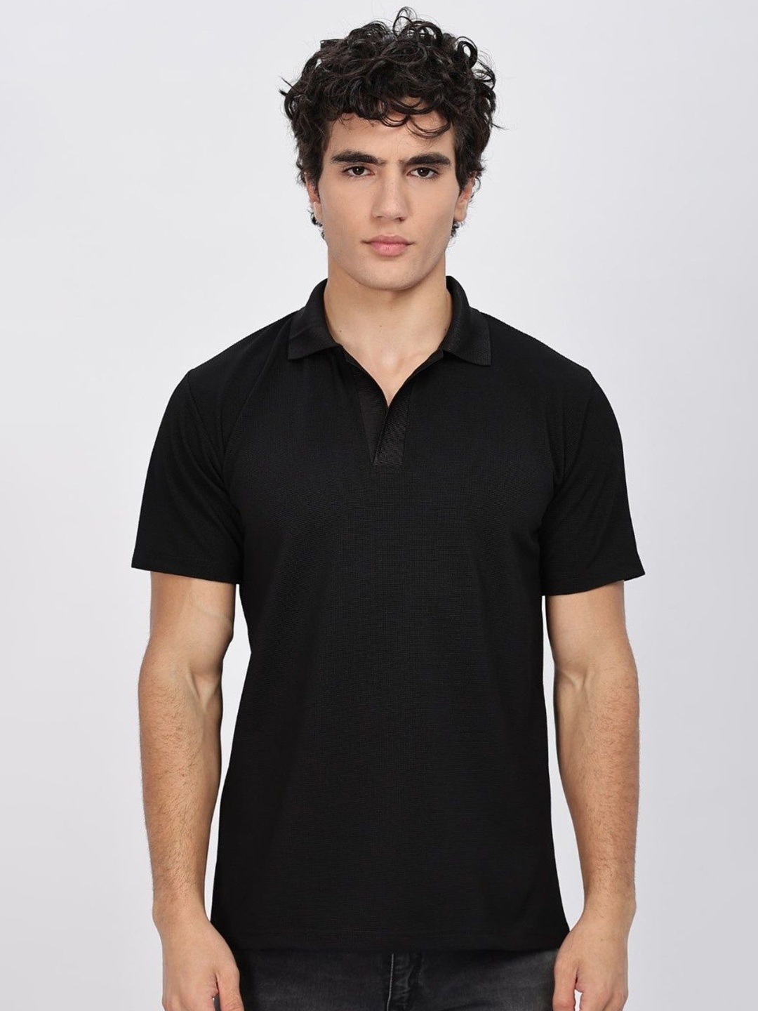 

TBS- THE BARGAIN STREET Men Bio Finish Solid Polo Collar Cotton T-shirt, Black
