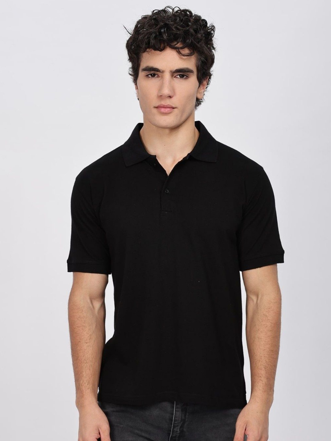 

TBS- THE BARGAIN STREET Men Bio Finish Solid Polo Collar Cotton T-shirt, Black