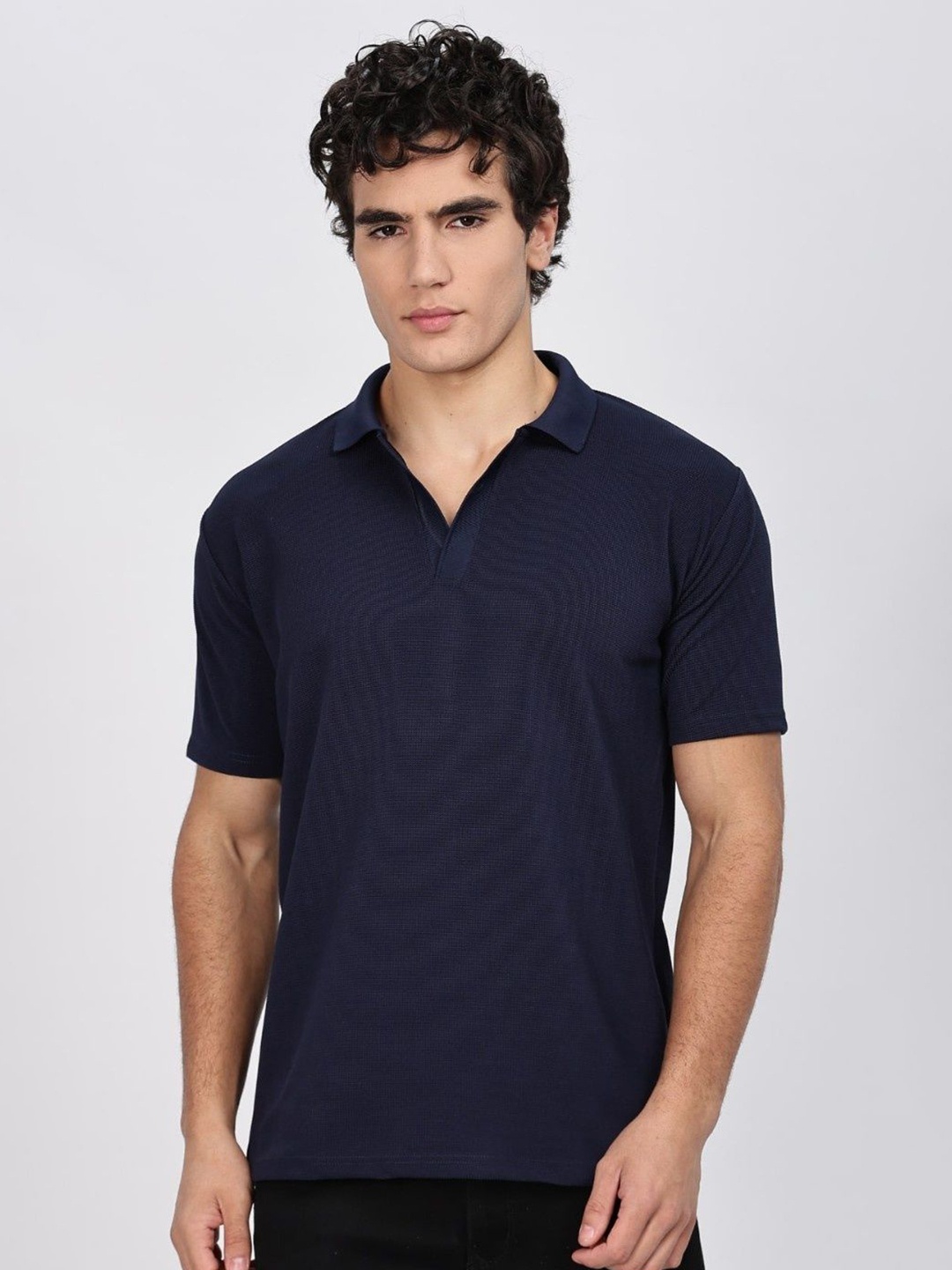 

TBS- THE BARGAIN STREET Men Bio Finish Solid Polo Collar Cotton T-shirt, Navy blue