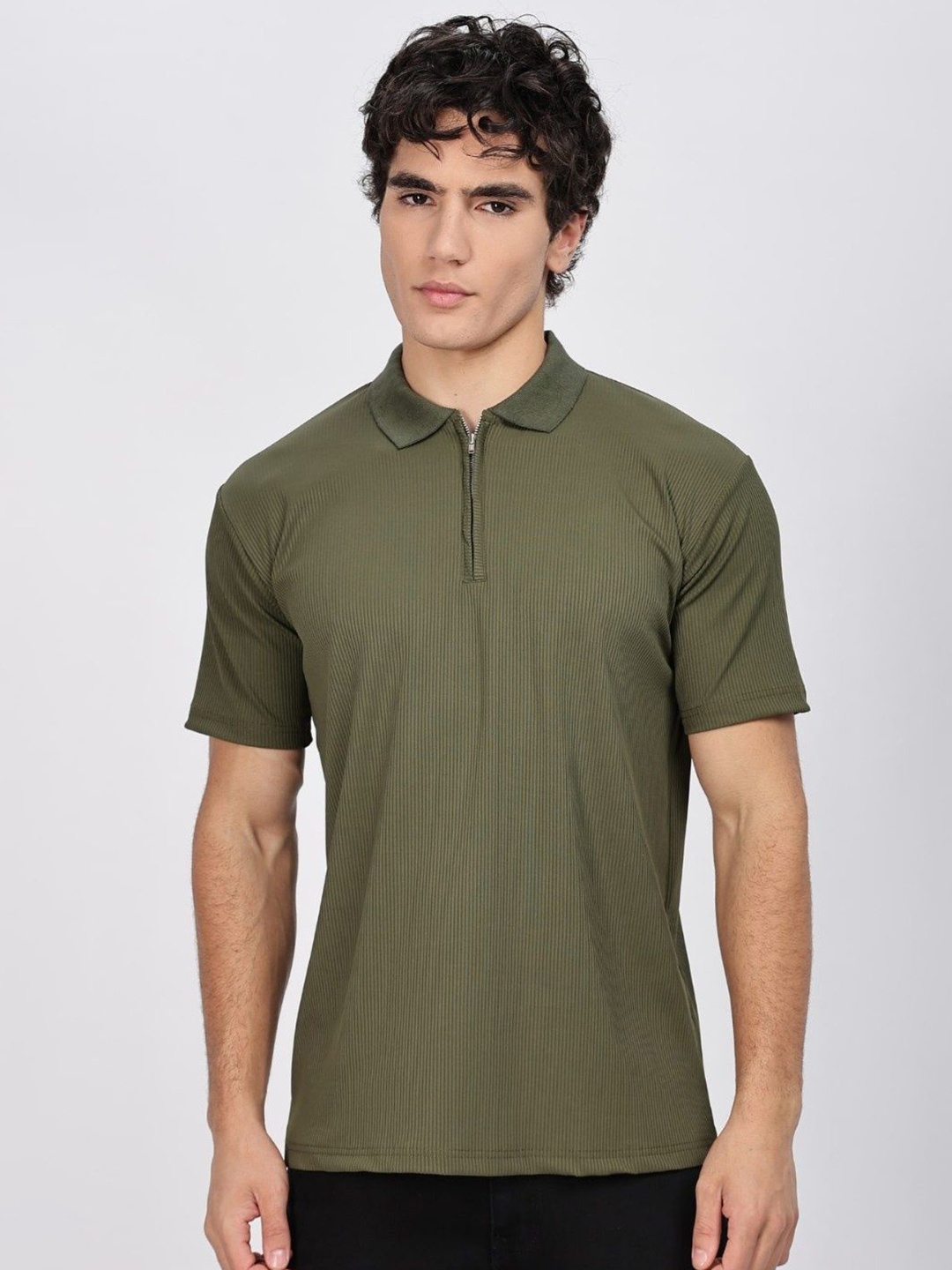 

TBS- THE BARGAIN STREET Men Bio Finish Solid Polo Collar Cotton T-shirt, Olive