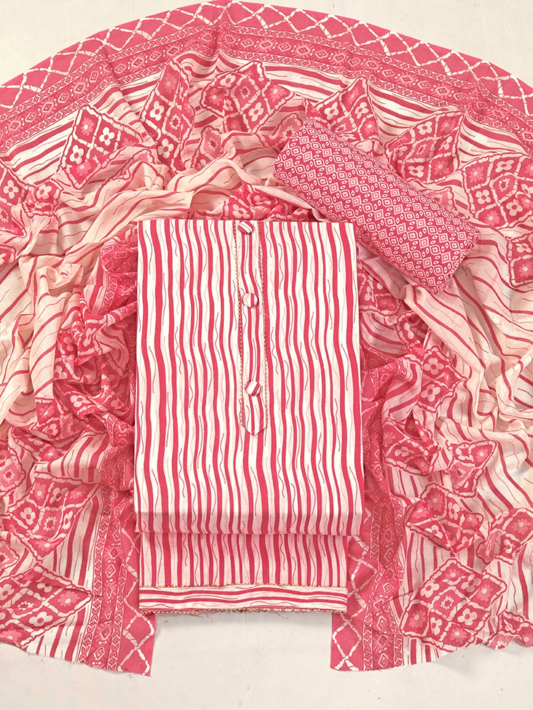 

KALINI Striped Gotta Patti Cotton Unstitched Dress Material, Pink