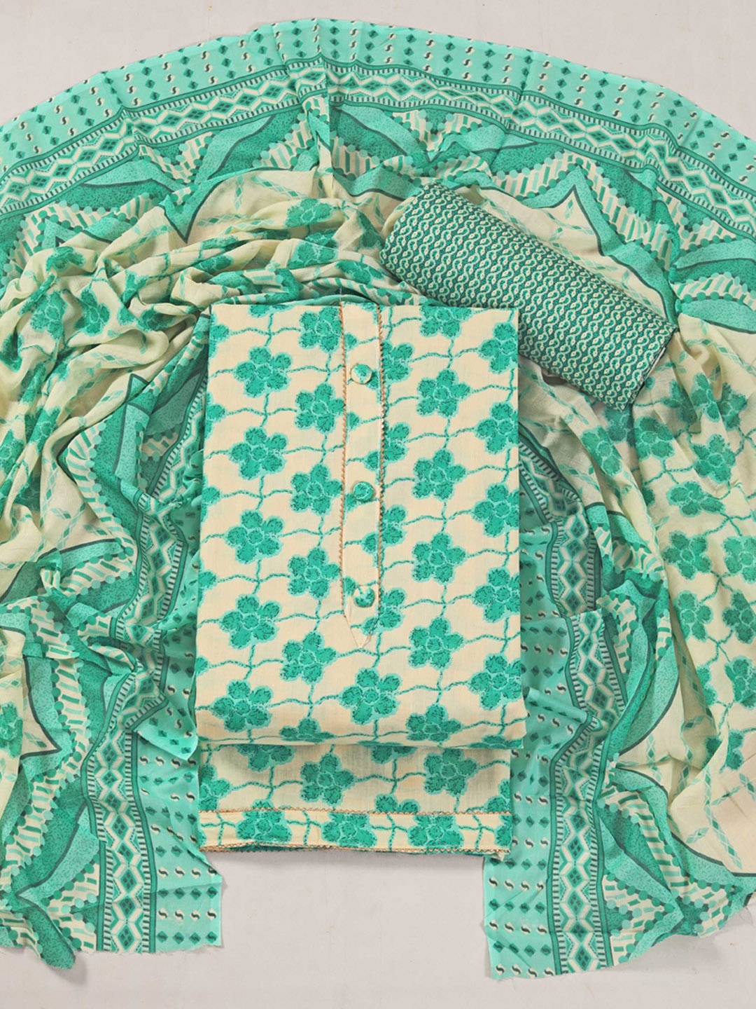 

KALINI Floral Printed Gotta Patti Cotton Unstitched Dress Material, Blue