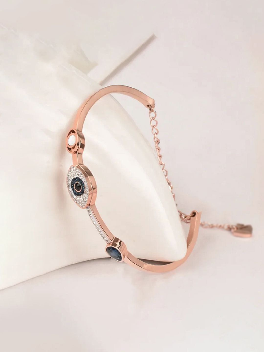

Designs & You Gold Plated Crystal Studded Evil Eye Bangle Style Bracelet, Rose gold