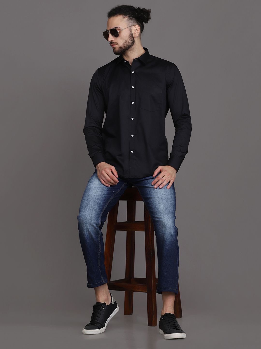 

Moda Rapido Men Classic Spread Collar Solid Cotton Casual Shirt, Black
