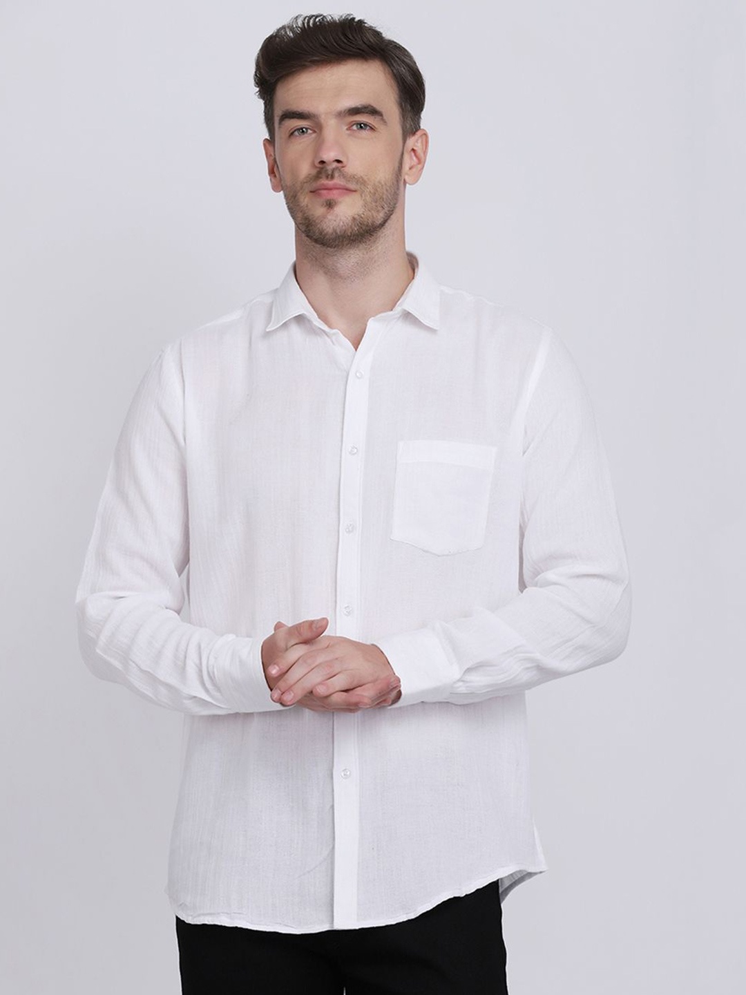 

Moda Rapido Men Classic Spread Collar Solid Cotton Relaxed Fit Casual Shirt, White