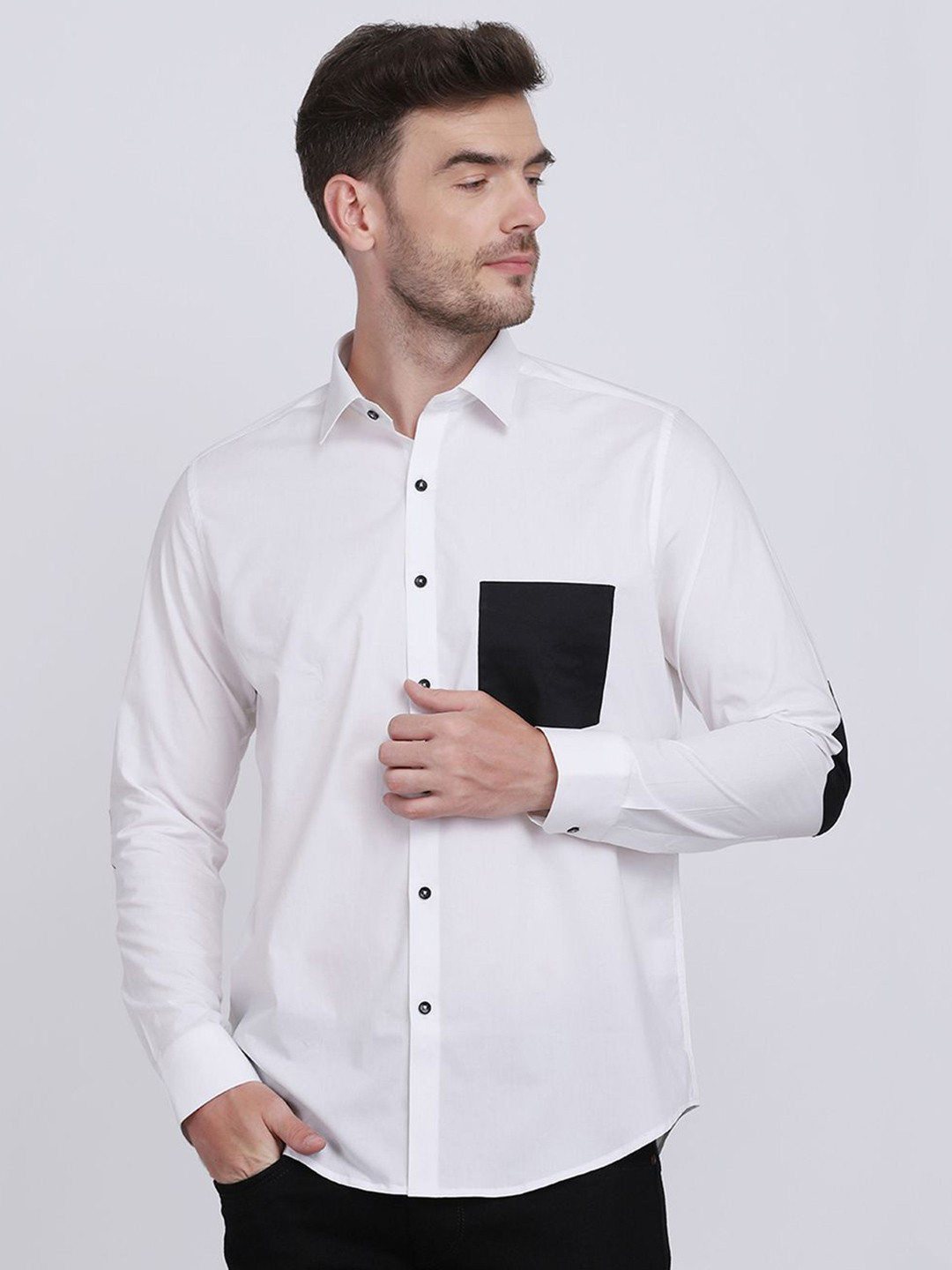 

Moda Rapido Men Classic Spread Collar Solid Cotton Casual Shirt, White