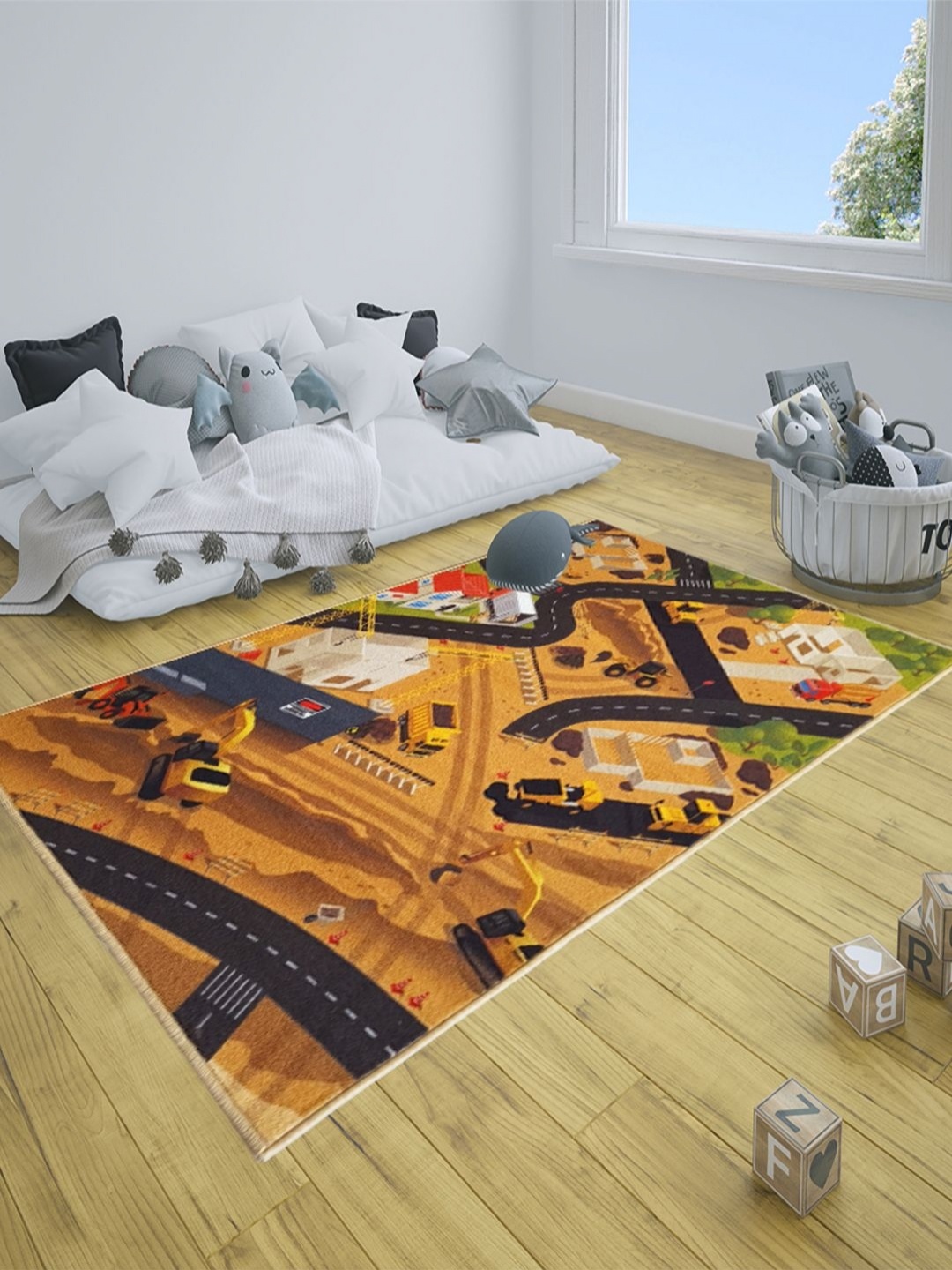 

Matz and More Brown & Black Car Track City Printed Anti-Skid Carpet