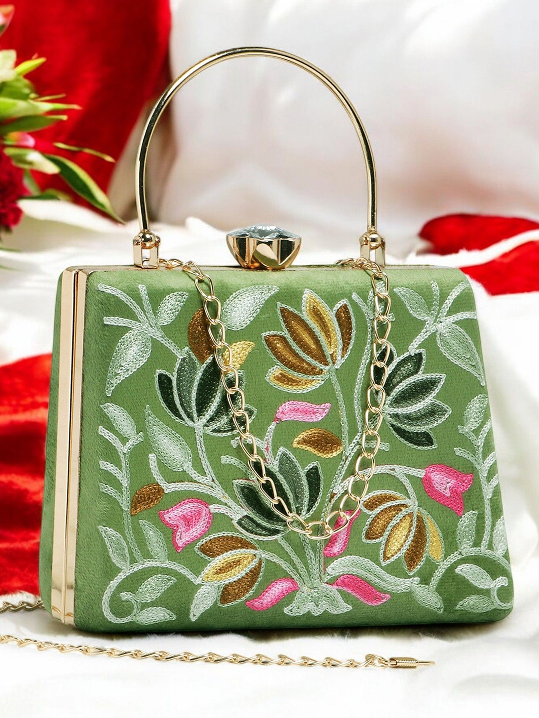 

WOMEN MARKS Embroidered Box Clutch, Green