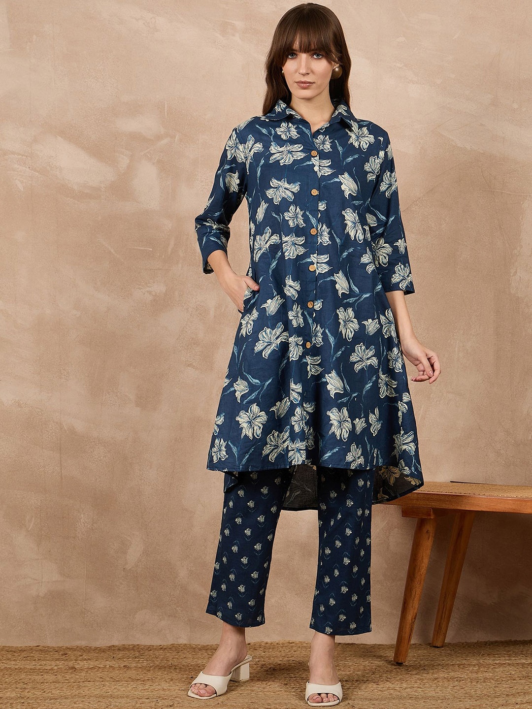 

BAESD Printed Pure Cotton Tunic With Trouser Co-Ords, Blue