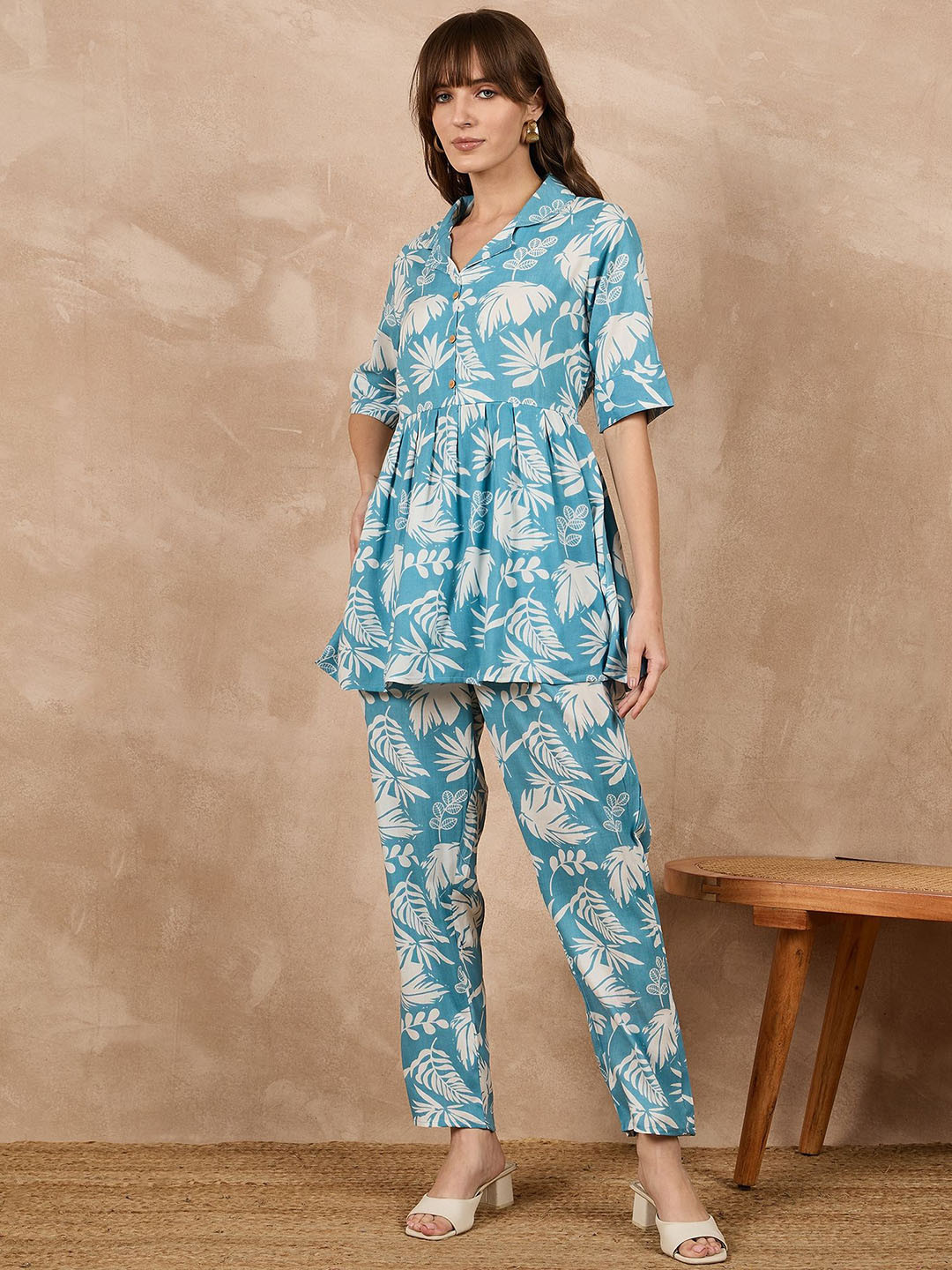 

BAESD Printed Top With Trouser Co-Ords, Blue