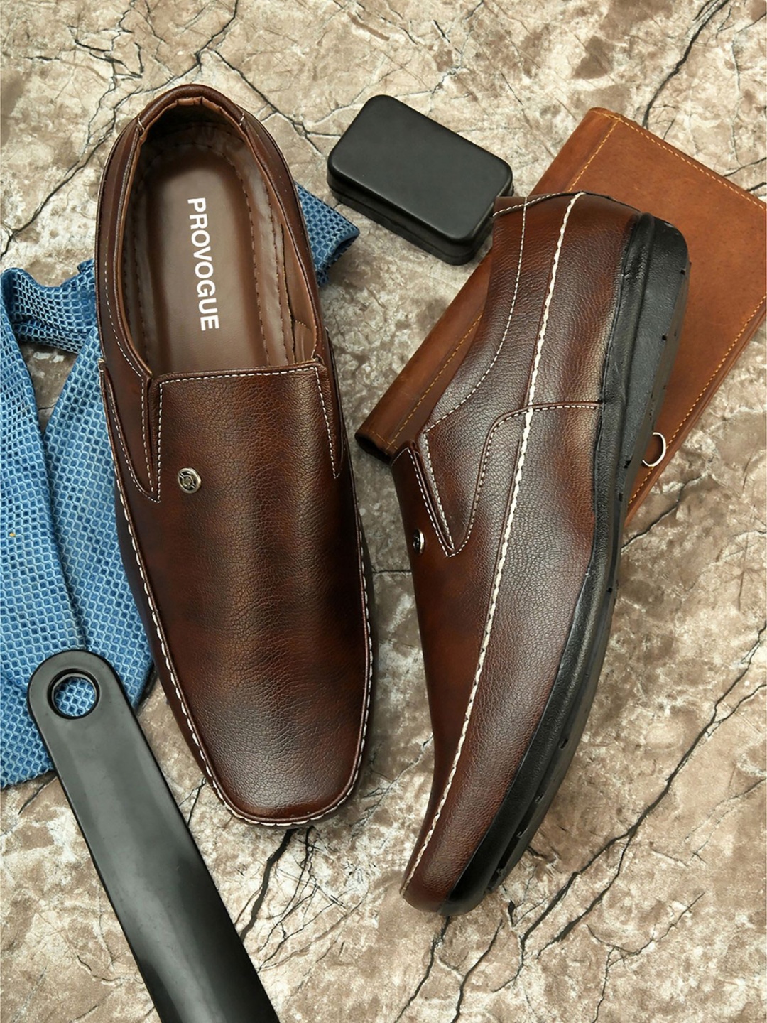 

Provogue Round-Toe Slip-On Formal Shoes, Brown