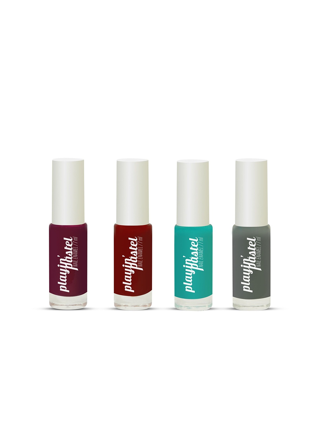 

Neyah 4-Pcs Playin Pastel Nail Polish - 7ml Each -Dark Orchid-Garnet Red-Celste-Rusty Grey