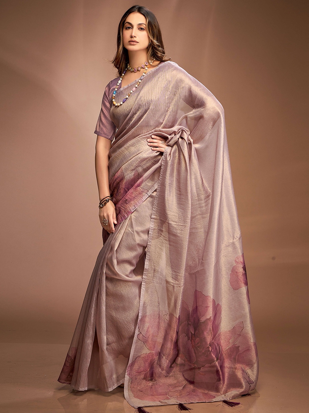 

DEVATITHI Floral Tissue Saree, Purple