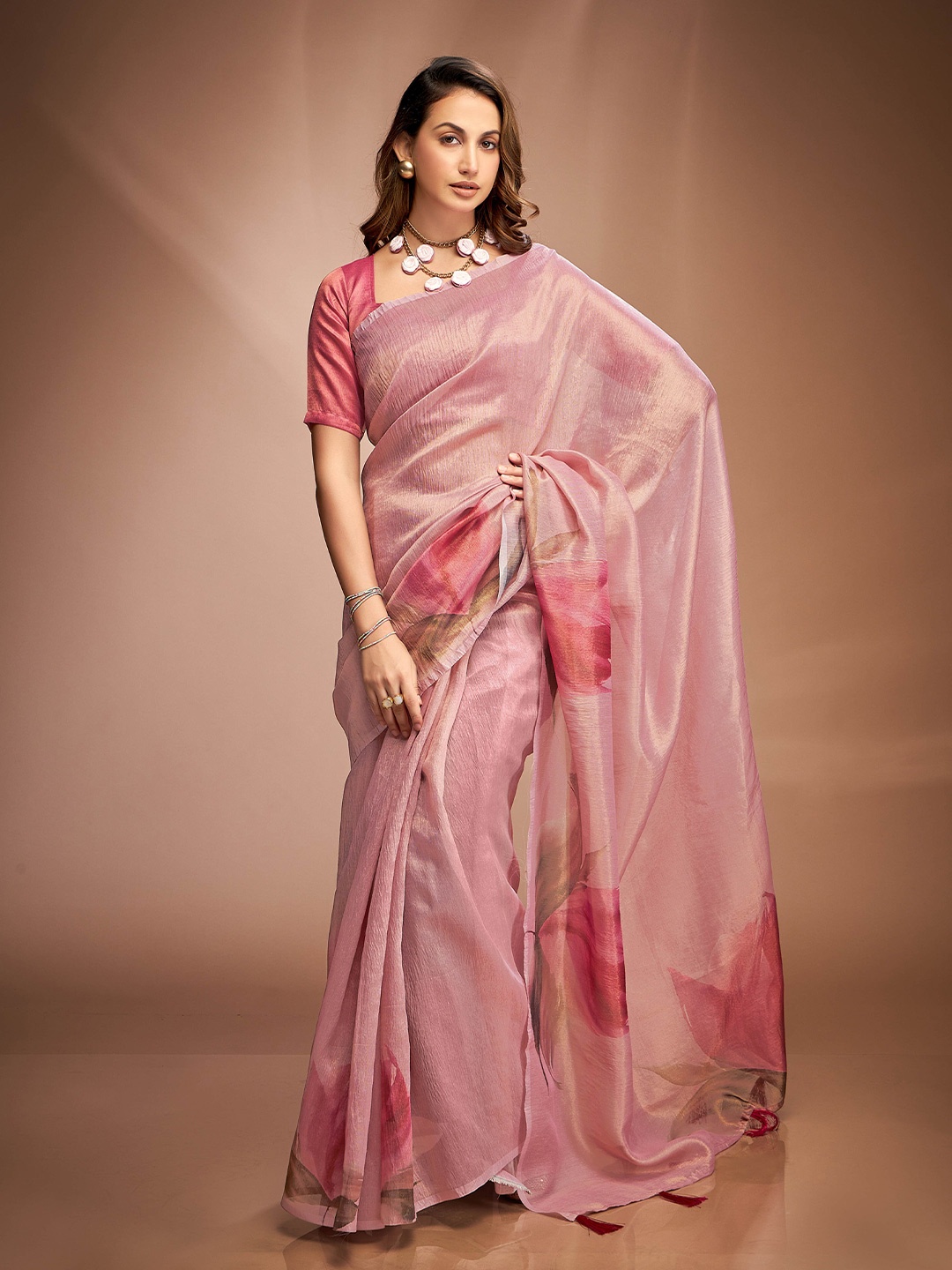 

DEVATITHI Floral Tissue Saree, Pink