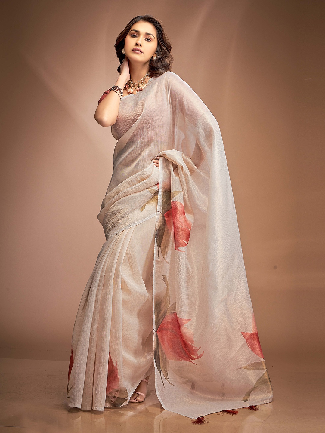 

DEVATITHI Floral Tissue Saree, Grey