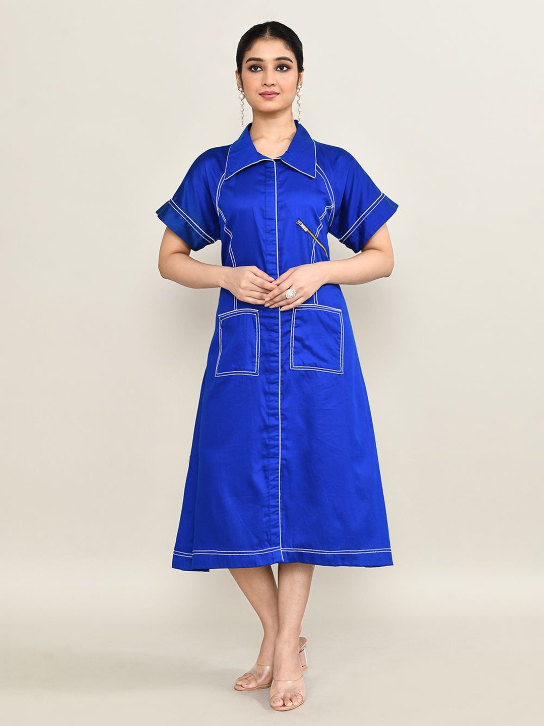 

The Maple Women Pocket Detailing Shirt Midi Dress, Blue