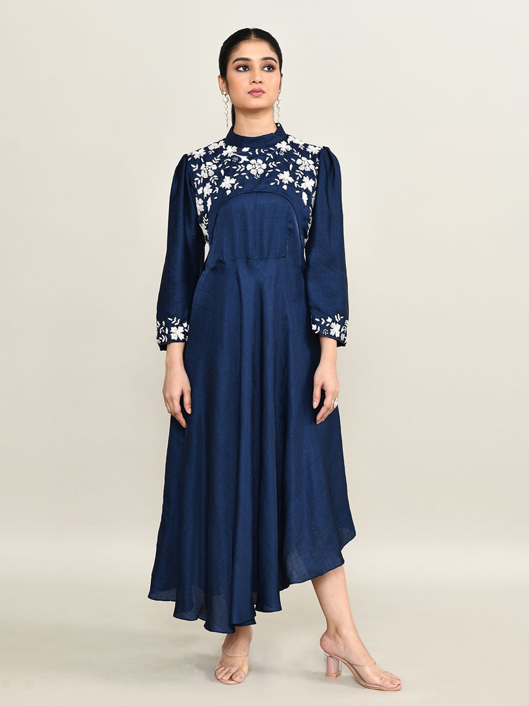 

The Maple Women Floral Embroidered Maxi Dress, Blue