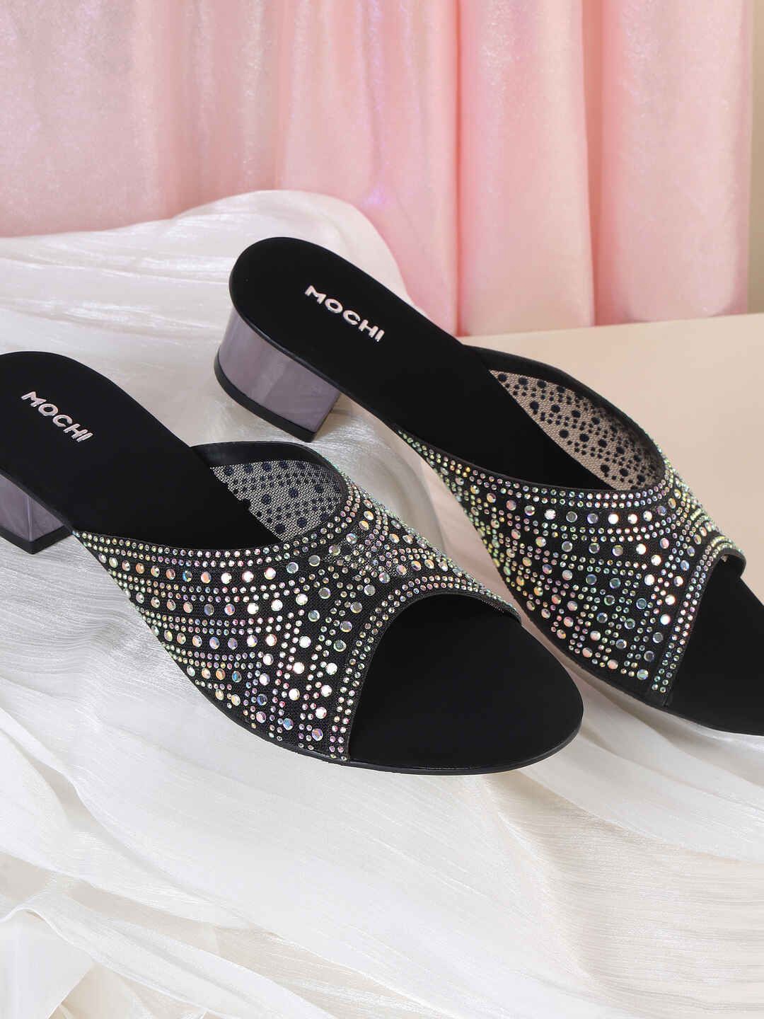 

Mochi Women Embellished Block Heel Sandals, Black