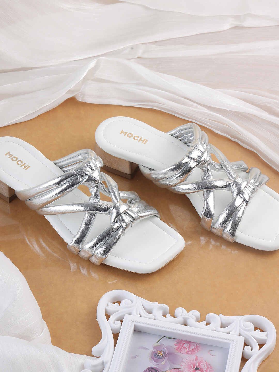 

Mochi Women Open Toe Block Heel Sandals, Silver