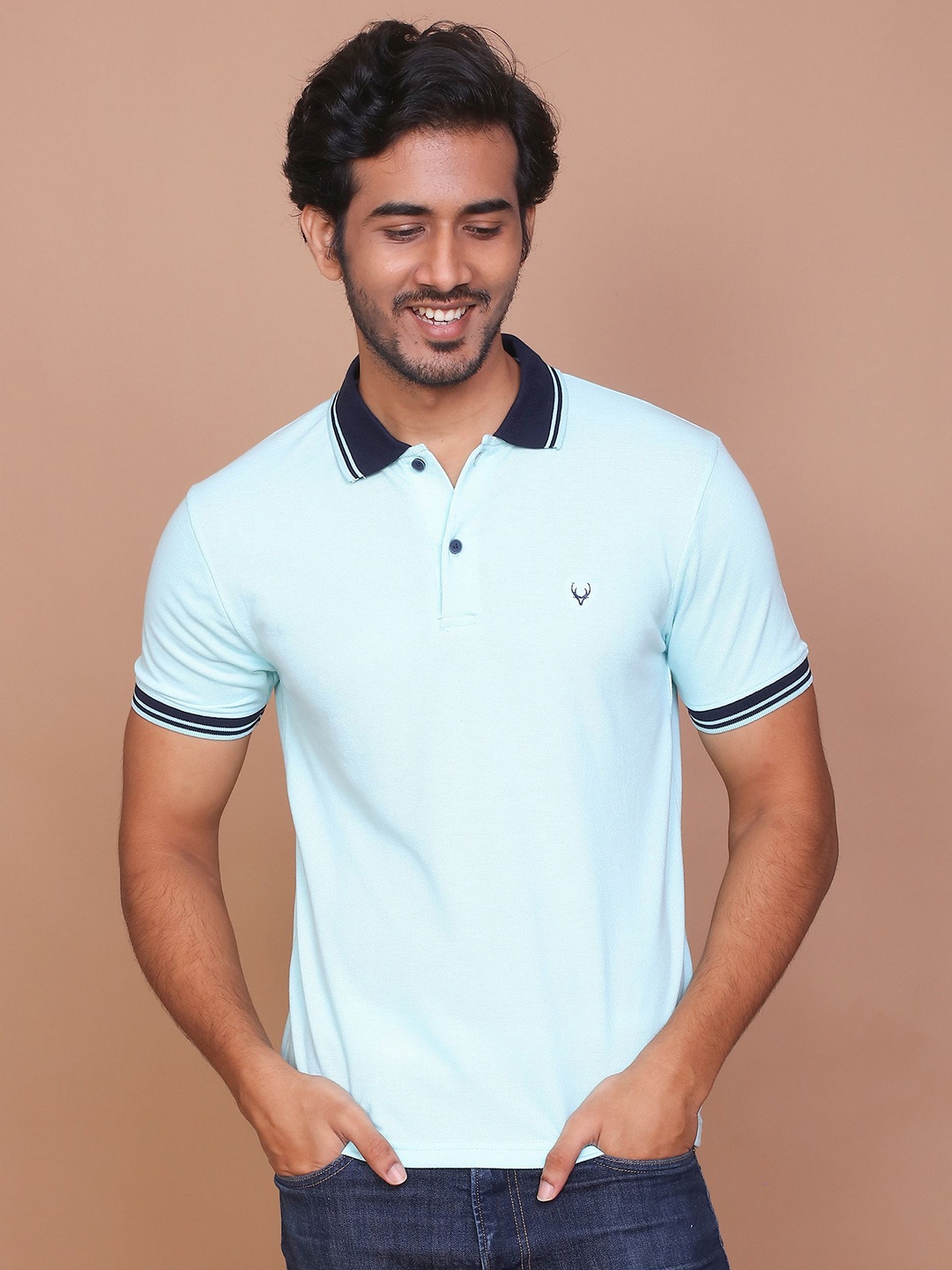 

RAVINIK Men Solid Polo Collar Cotton Slim Fit T-shirt, Sea green