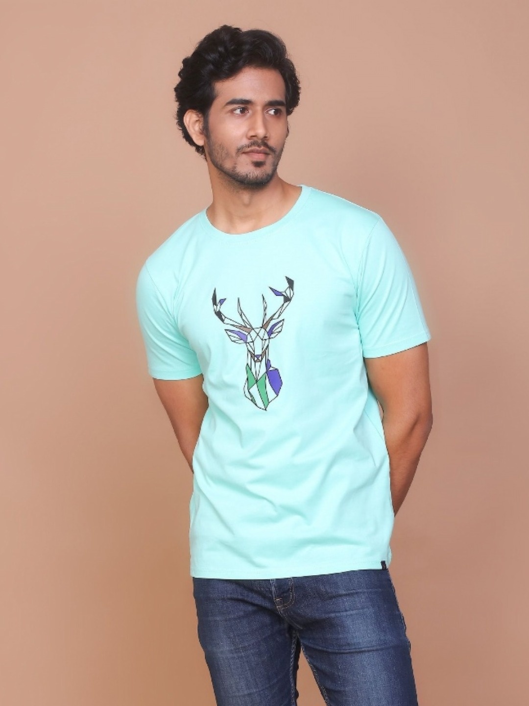 

RAVINIK Men Graphic Printed Round Neck Cotton T-shirt, Sea green