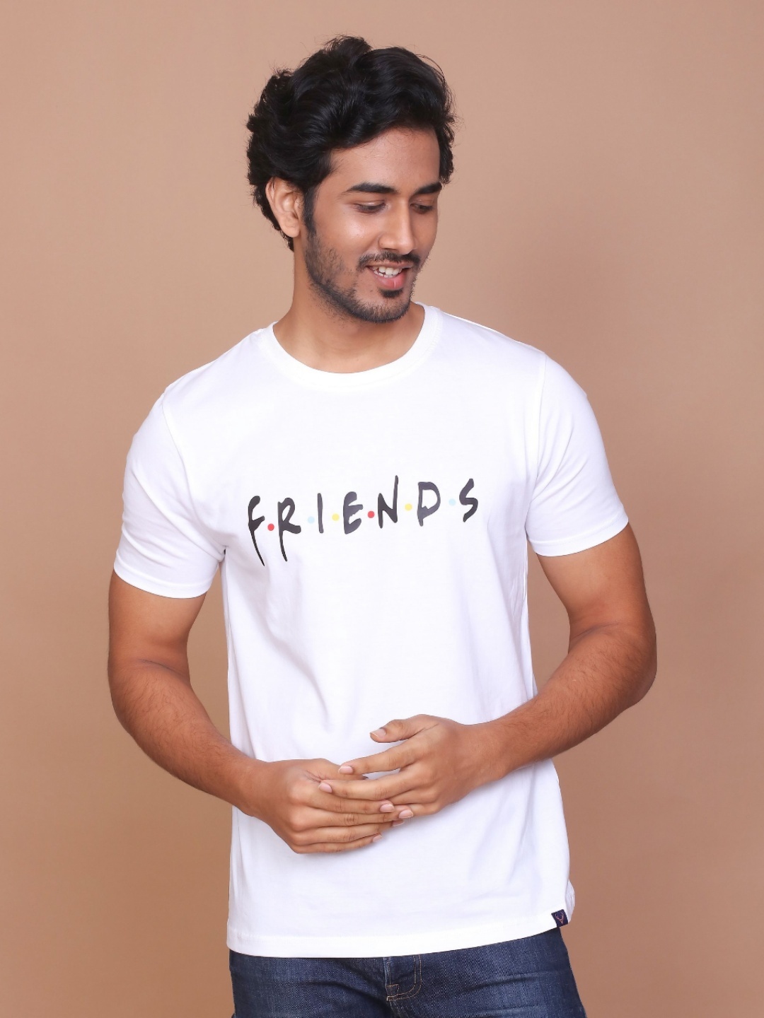 RAVINIK Men Typography Printed Round Neck Cotton Slim Fit T-shirt, White