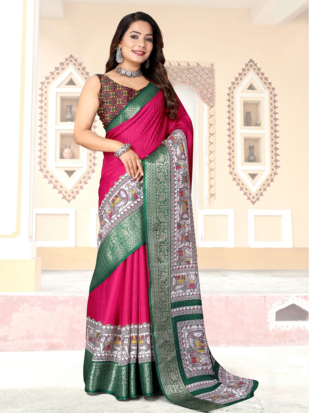 

J 6 DESIGNER Woven Design Zari Saree, Pink