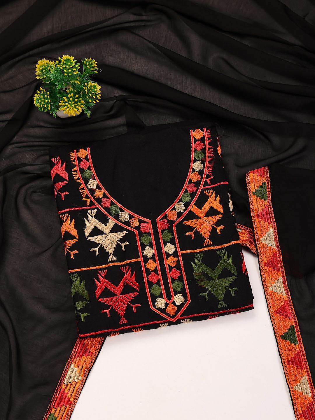 

Clora Creation Phulkari Embroidered Pure Cotton Unstitched Dress Material, Black