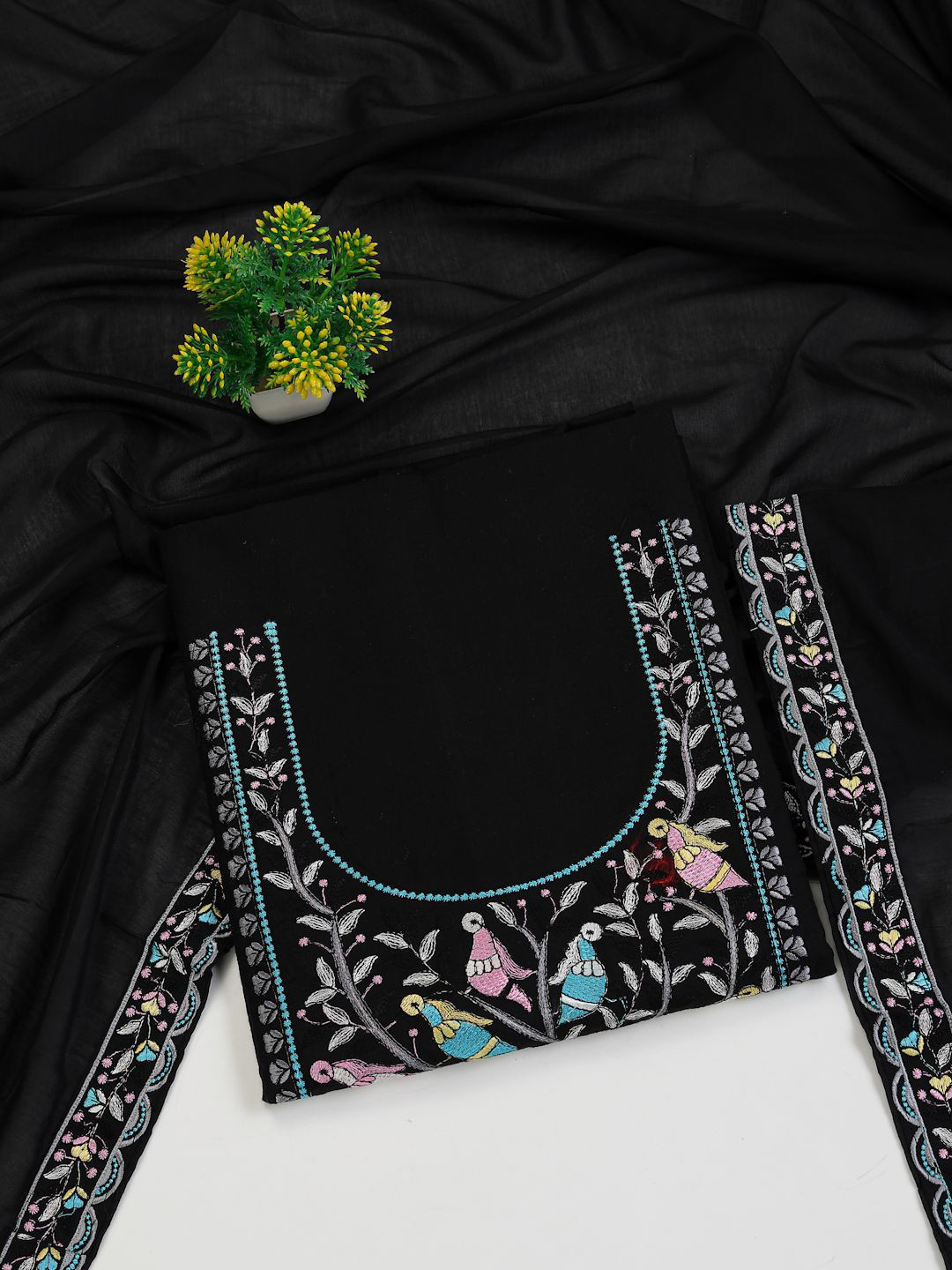 

Clora Creation Phulkari Embroidered Pure Cotton Unstitched Dress Material, Black